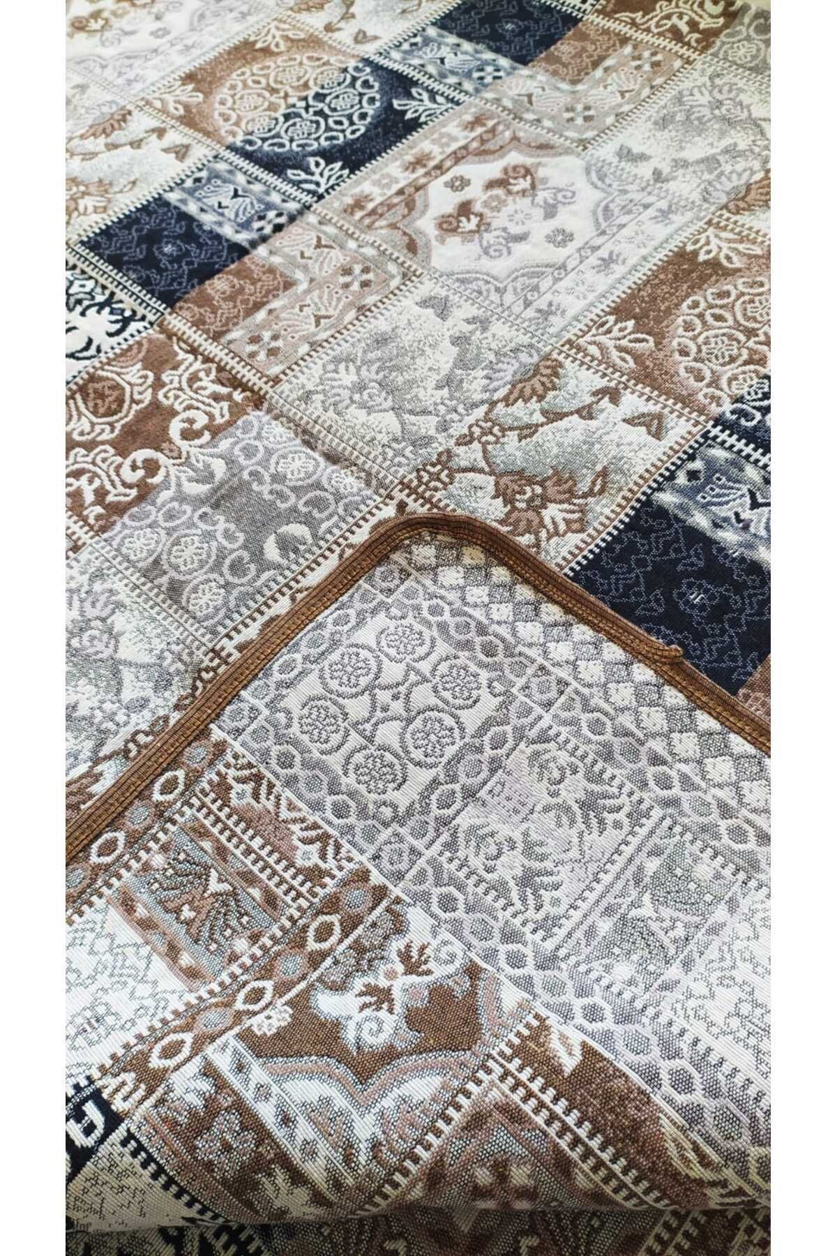 Genel Markalar Savan Dokuma Halı Örtüsü - Serme Çok Amaçlı Çift Taraflı Patchwork Kahve - 3 Farklı Ebat