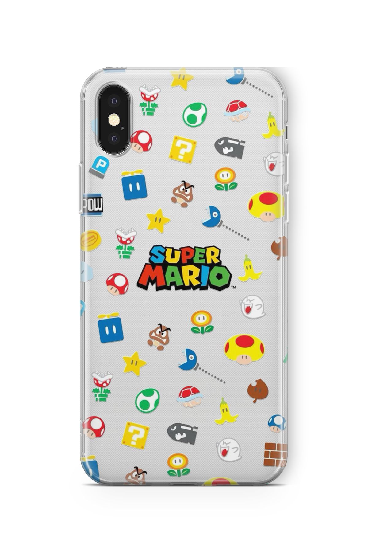 Space Star iPhone X ve Xs Uyumlu Super Mario Tasarım Baskılı Şeffaf Kılıf
