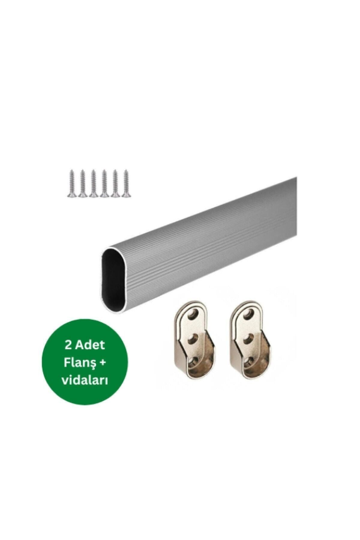 krc Oval Alüminyum 89 Cm Dolap Içi Oval Askı Borusu - 2 Adet Flanş - Montaj Vidaları