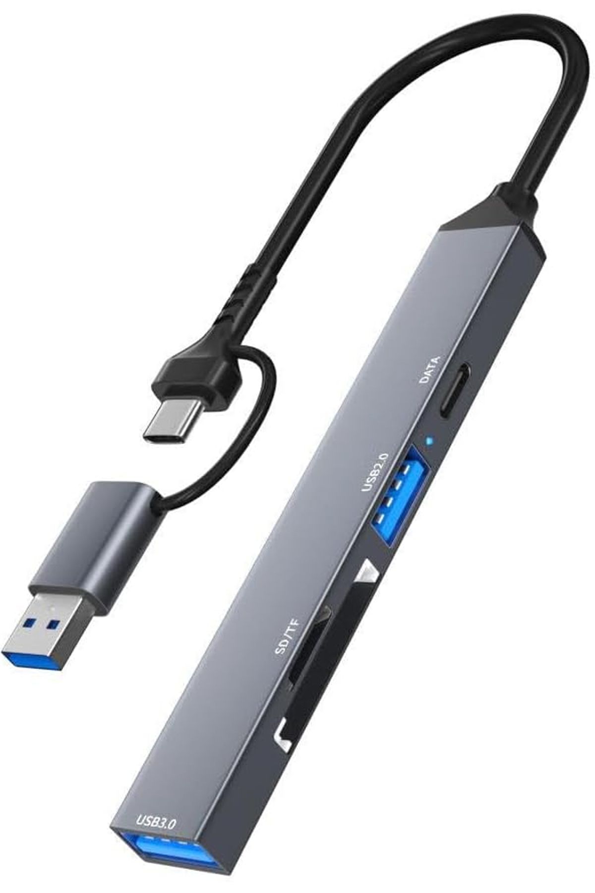 The Wlue Type-C/USB Multi Girişli Kart Okuyucu Çevirici SD/TF - 1xUSB 3.0 - 1xUSB 2.0 - 5Gbps Veri Aktarımı