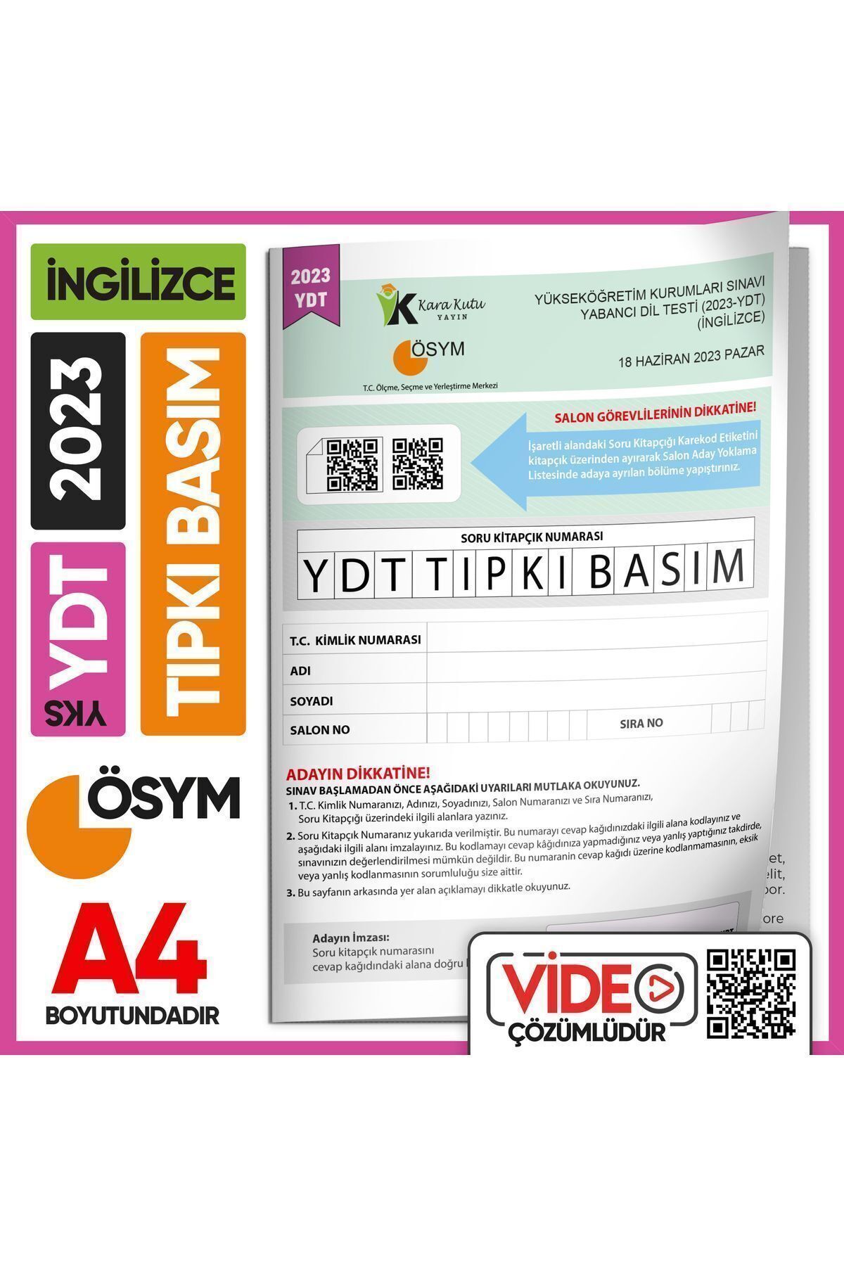 KARA KUTU YAYIN 2023 Yks Ydt Ingilizce Ösym Çıkmış Soru Tıpkı Basım Deneme Kitapçığı (VİDEO ÇÖZÜMLÜ TÜRKİYE GENELİ)