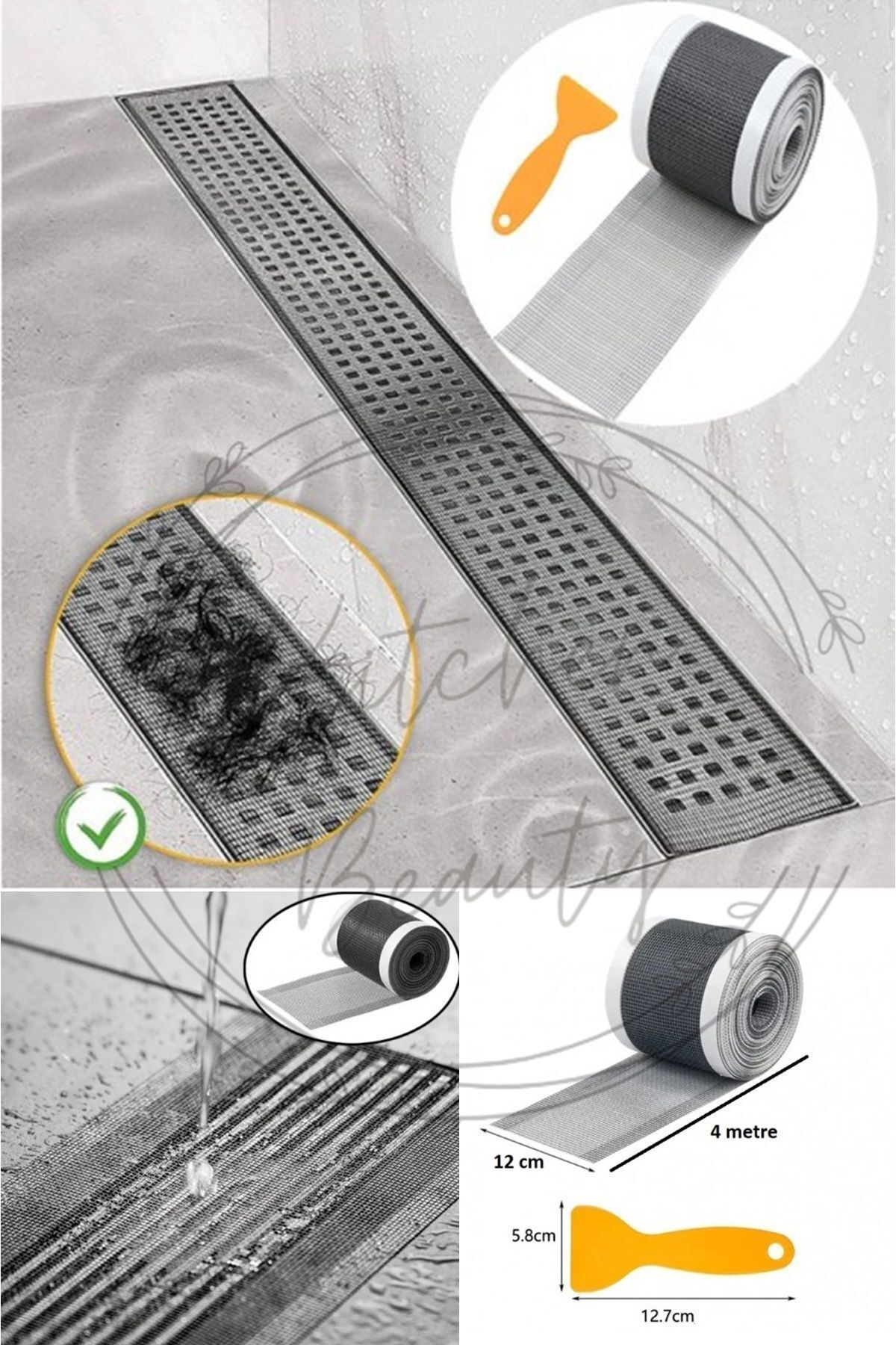 Kitchen Beauty Çok Amaçlı Gider Süzgeci Ve Banyo Gider Süzgeci Saç Yakalayıcı Süzgeç 12 Cm * 4 Metre