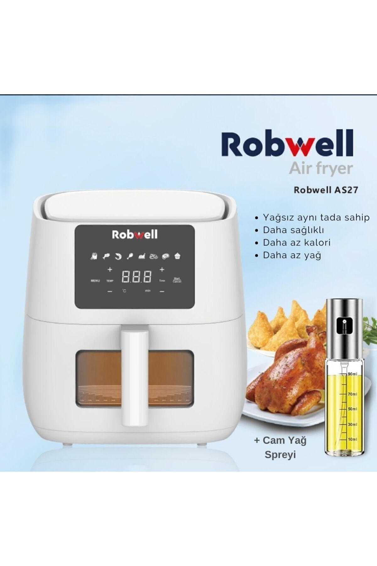Robwell Robx Robwell AS27 Airfryer 1700 W 6 l Yağsız Hava Fritözü Beyaz