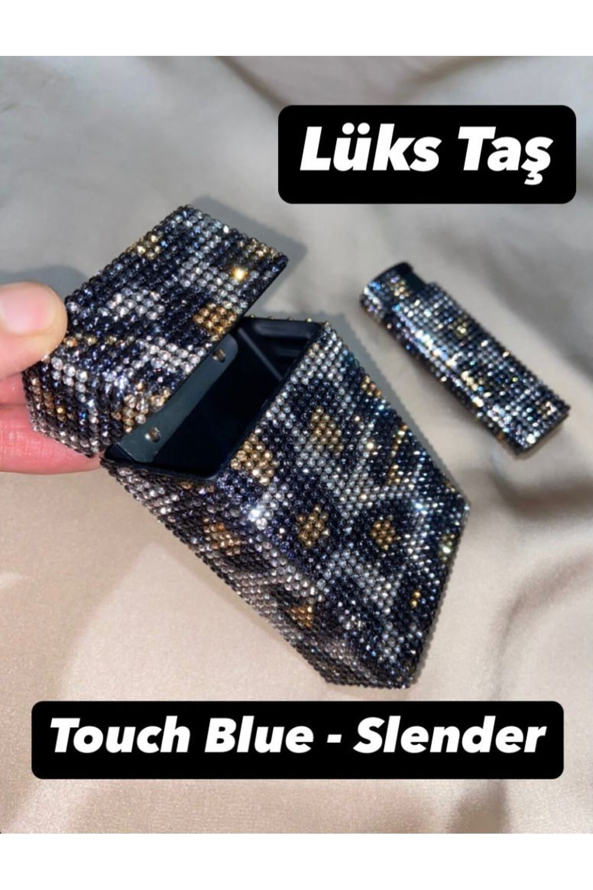 Lüks Taş Taşlı Kutu Ve Çakmak [ Slender ] Touch Blue