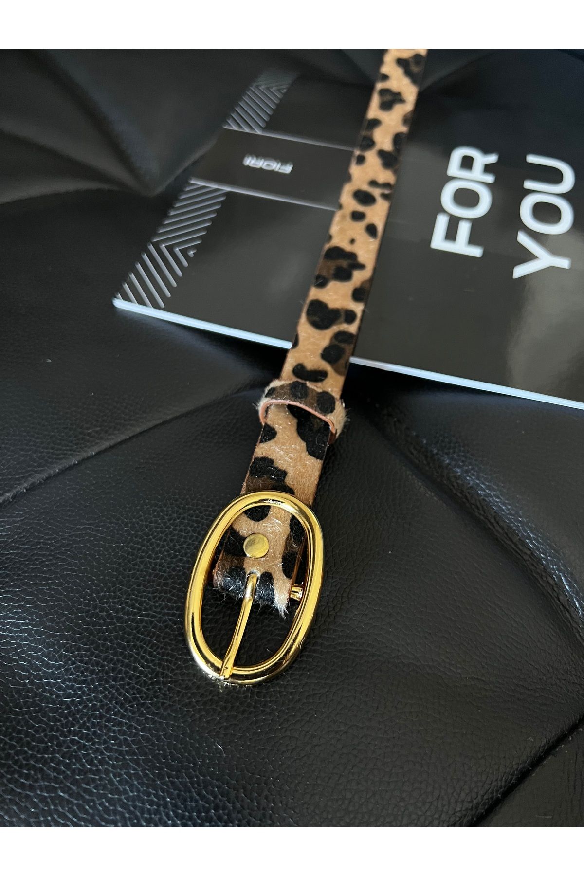 Fiori Oval Gold Tokalı Leopar Kadın Pantolon Kemeri, Ceket Kemeri, Elbise Kemeri, Gömlek Kemeri
