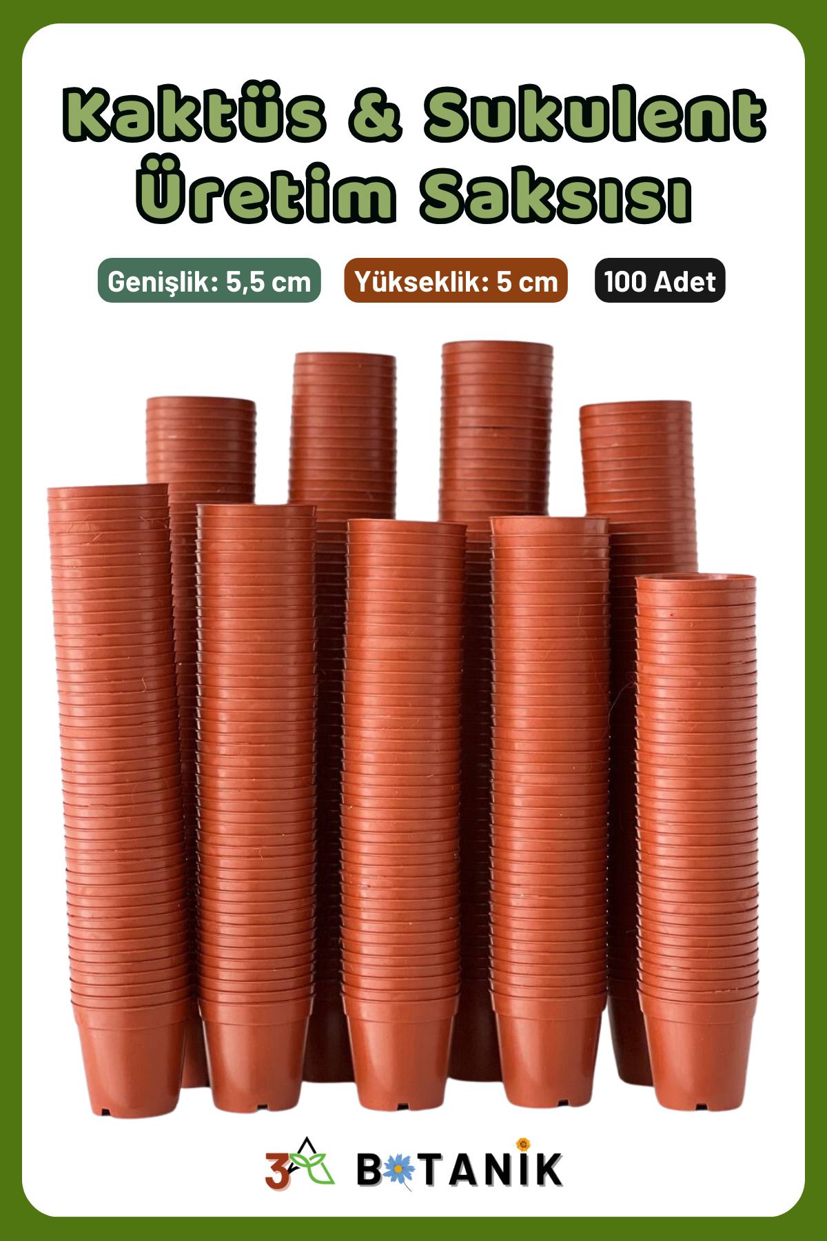 3A BOTANİK Kaktüs - Sukulent - Bitki Üretim Saksısı, 5,5 Cm, 100 Adet