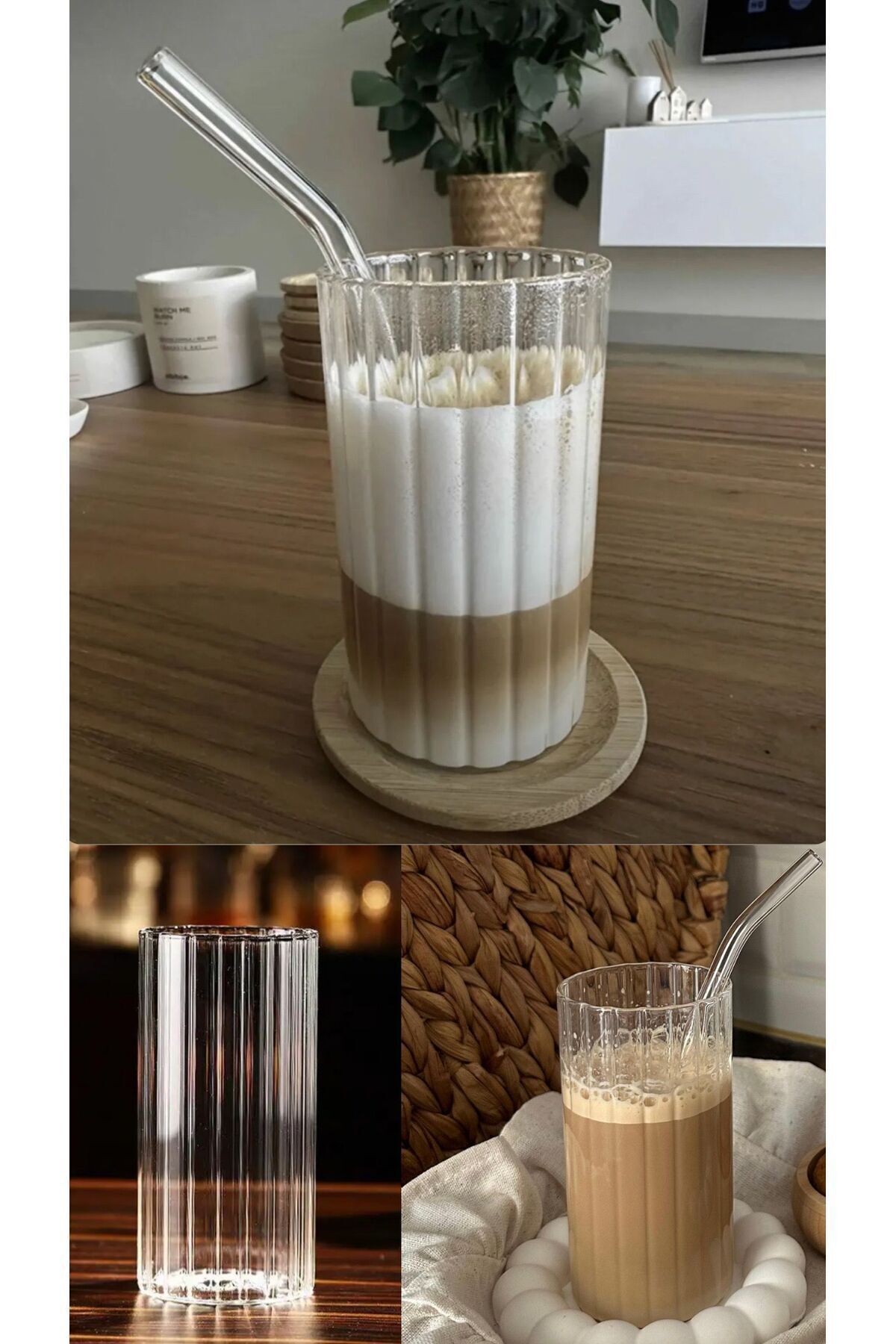 MİS KİTCHEN 1 Adet Isıya Dayanıklı Borosilikat Walka Bardak Cam Pipetli Kahve Ve Sunum Kokteyl Bardağı 360 ml