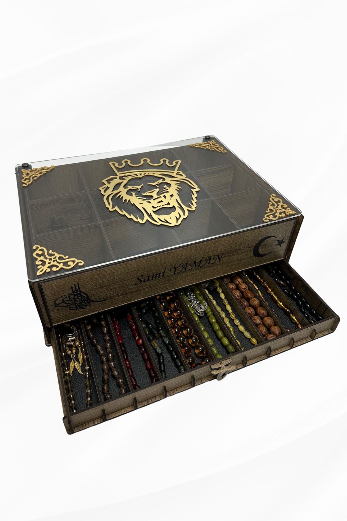 Yaman Hediyelik Cam Kapaklı Ahşap Tesbih Ve Saat Koleksiyon Kutusu 1+1