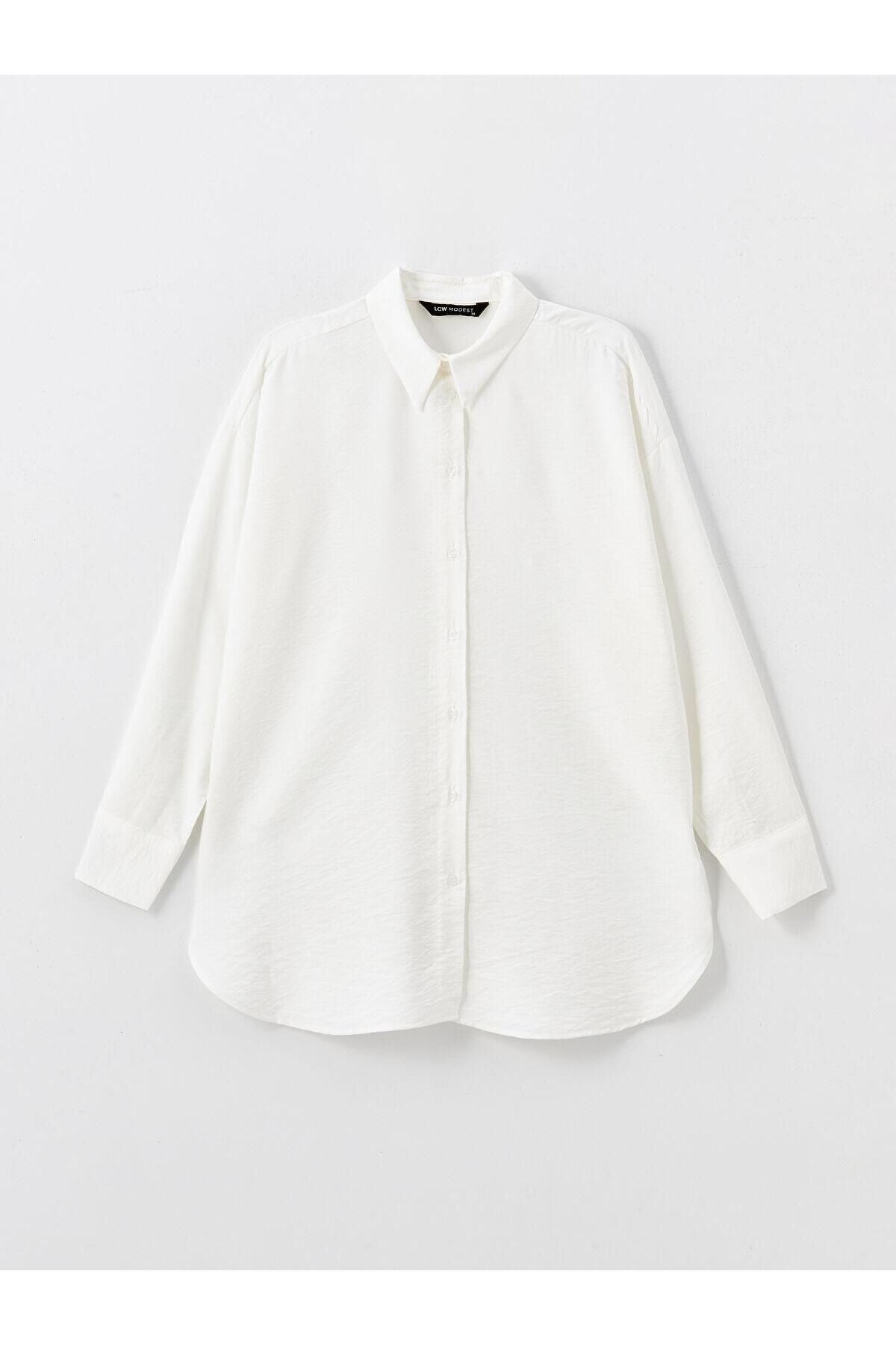 LC Waikiki LCW Modest Ekru Düz Oversize Kadın Gömlek Tunik