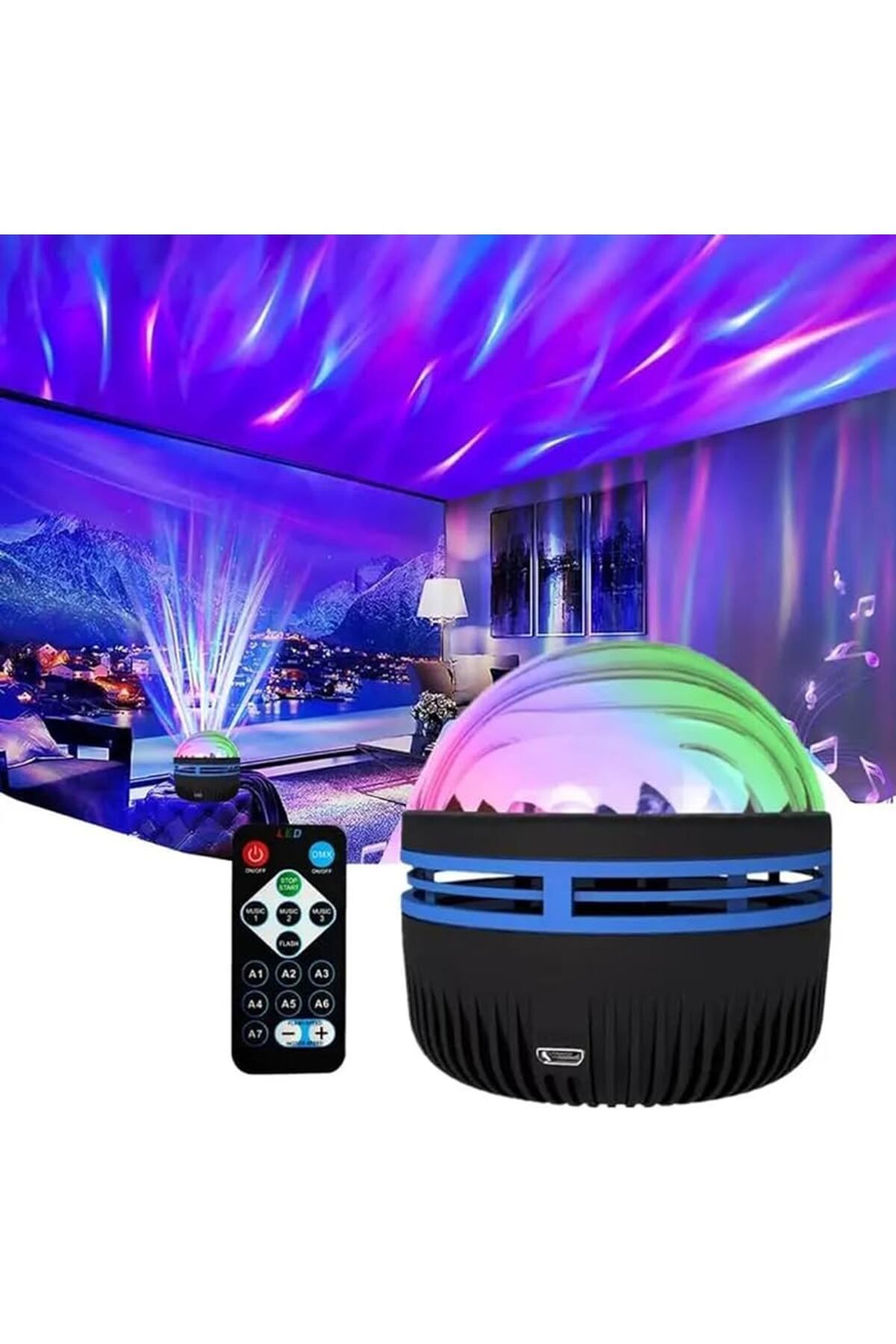 JUNGLEE Kuzey Işığı Ve Deniz Dalgası Projektörü Uzaktan Kumandalı Led Starry Projektör Disco Parti Lambası