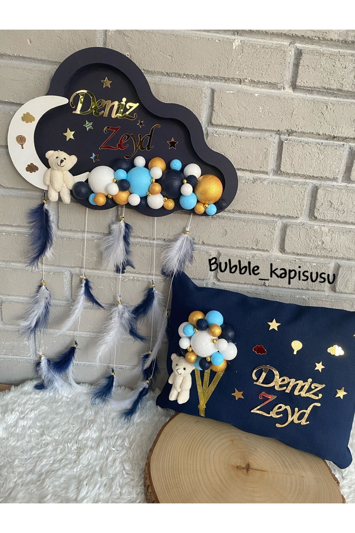 NeşeliAtölyem Bubble Bebek Kapı Süsü Yastık Set Hastane Doğum Odası