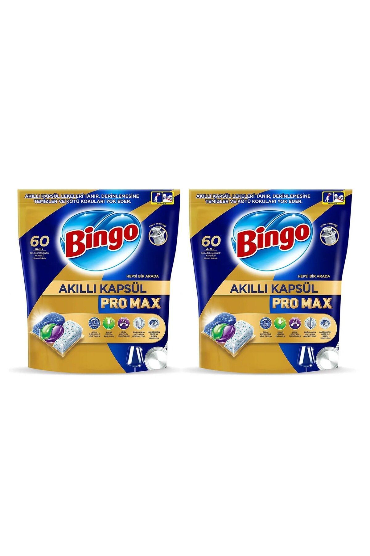 Bingo Akıllı Kapsül Pro Max Bulaşık Makinesi Tableti 60'lı x 2 Adet (120 Kapsül)