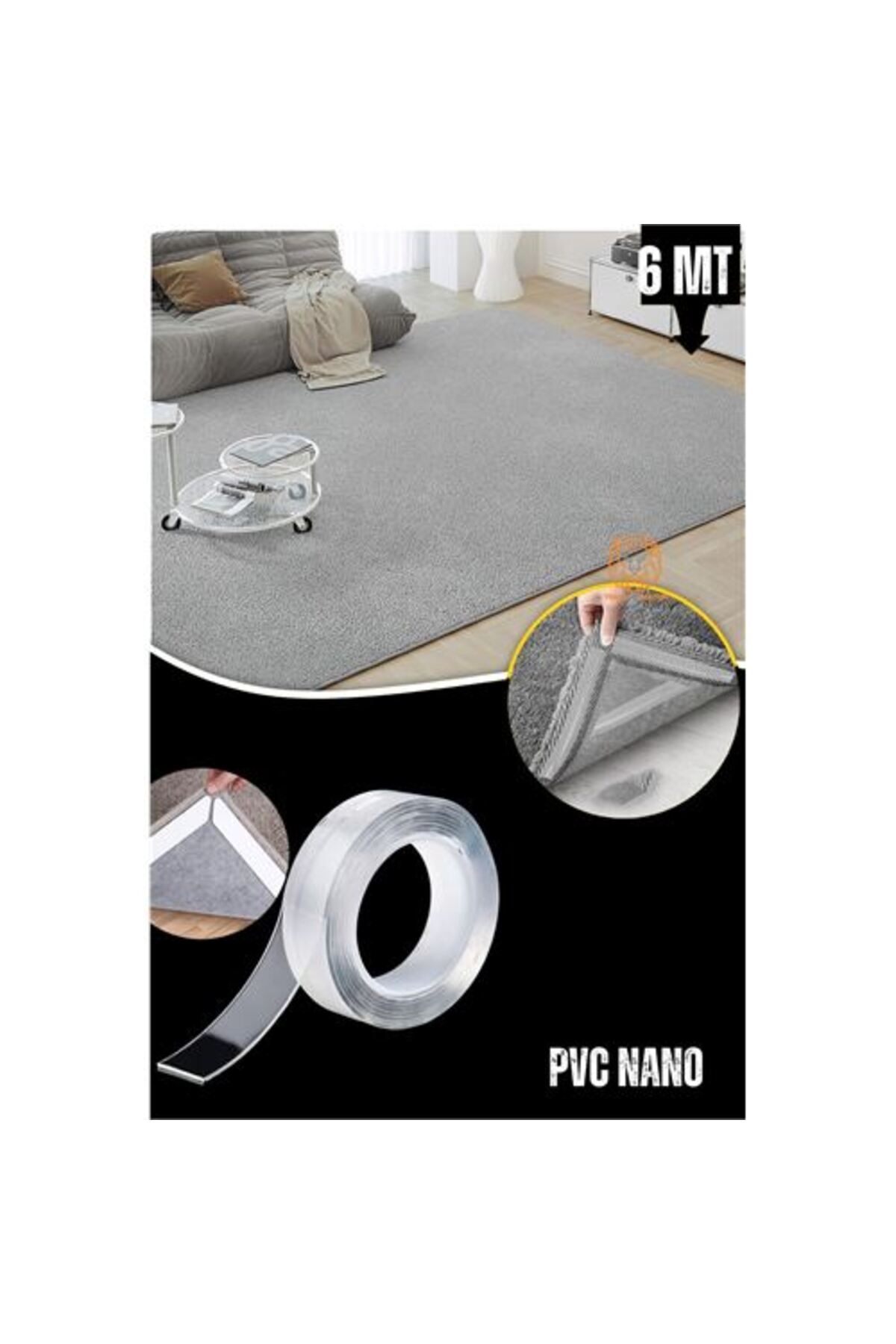 ModaCar Halı Yapıştırıcı Halı Kaydırmaz Bant Nano PVC 6 Metre