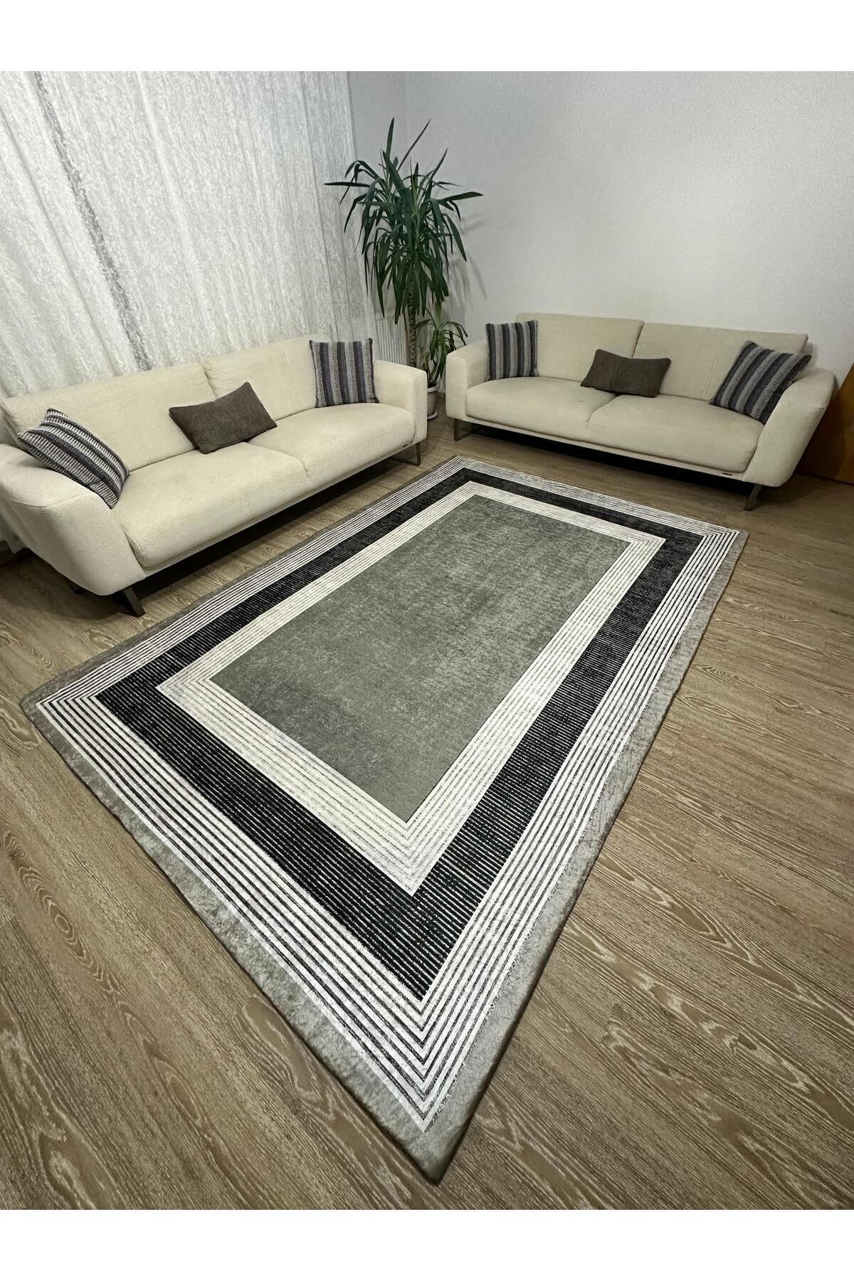 ALLGELSİN Lastikli Halı Örtüsü 6m2 Ebat 200x300cm Altı MetreKare Yıkanabilir  Halı Kılıfı Modern Çizgili Örtü
