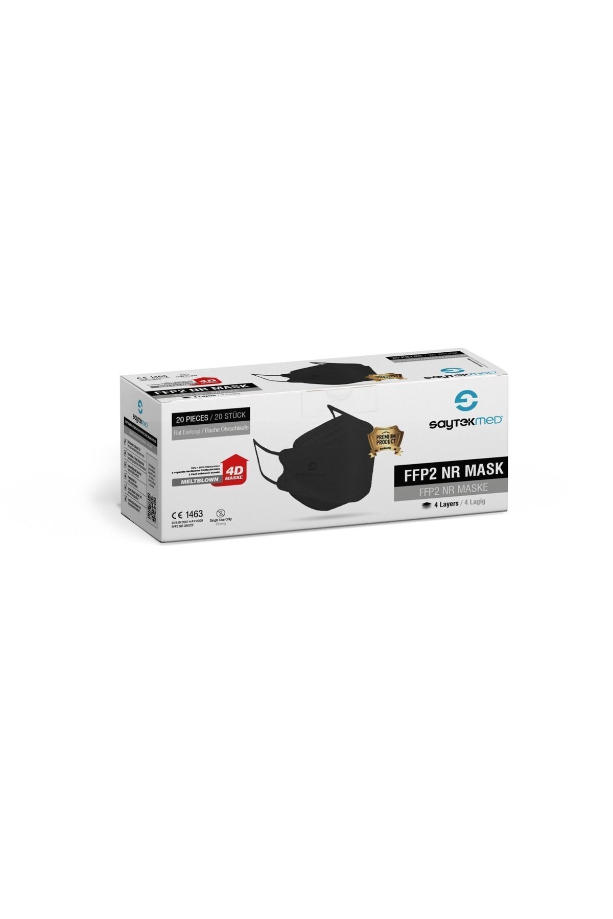 SAYTEKMED N95/FFP2 Kore Tipi 4 Katlı Siyah Maske Tekli Poşet, Uv Steril (20 ADET/1 KUTU)
