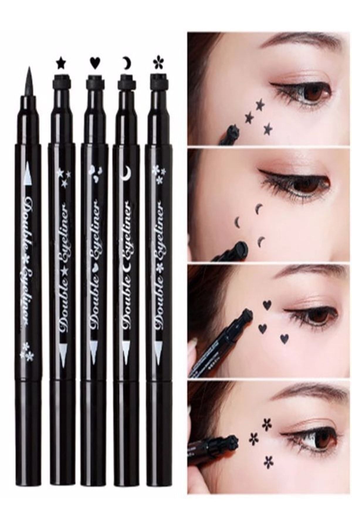 HaLVeY 4 Adet Çift Taraflı Yıldız - Kalp - Ay Ve Çiçek Desenli Kalem Eyeliner 4 Adet