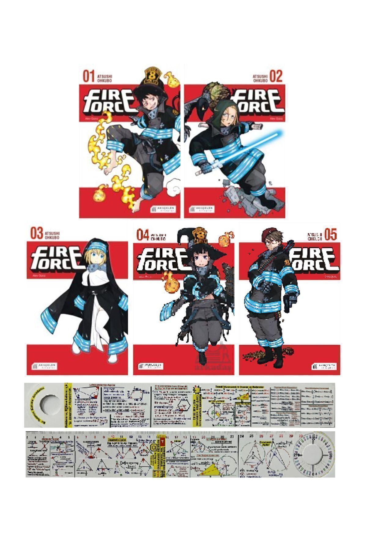 Akıl Çelen Kitaplar Fire Force 1-2-3-4-5. Ciltler Manga Seti + Matematik Öğreten Ayraç