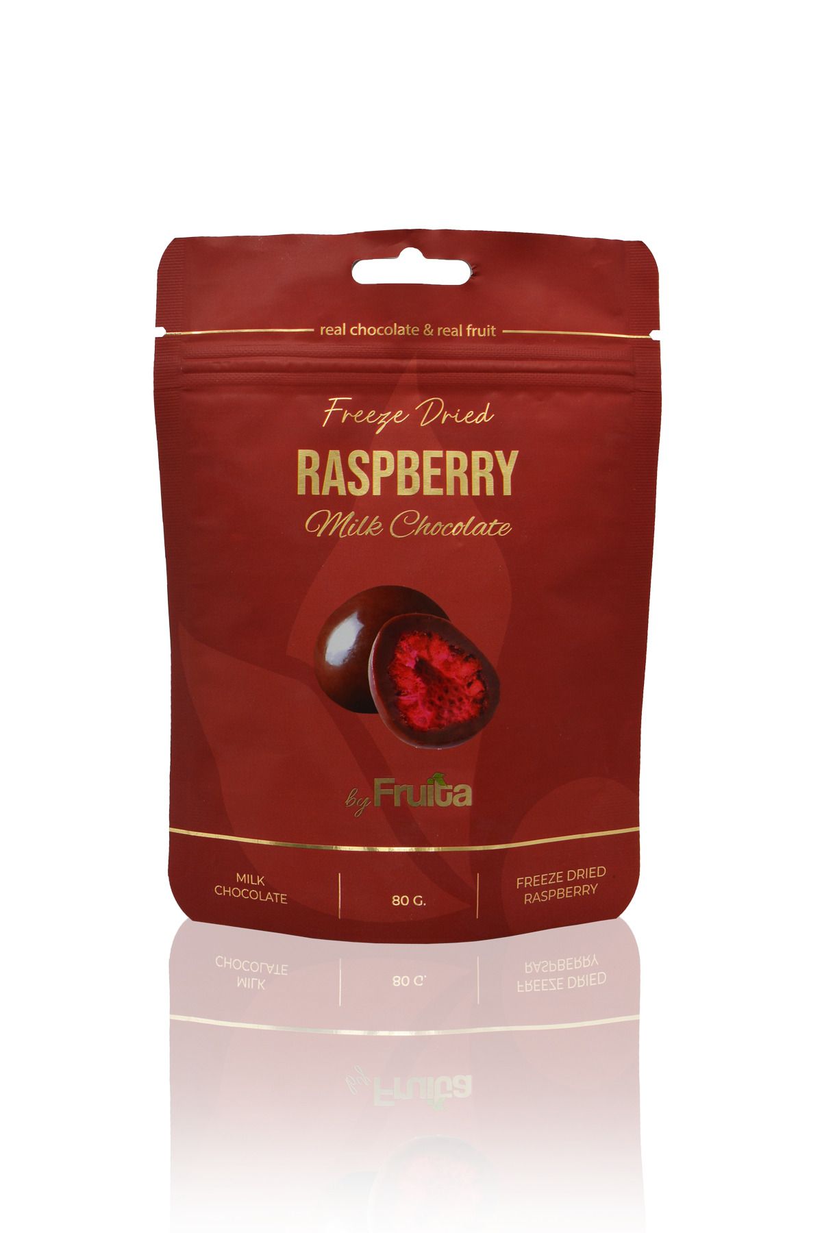 Fruita Sütlü Çikolata Kaplı Ahududu 80gr Dondurularak Kurutulmuş Katkısız Draje - Freeze Dried