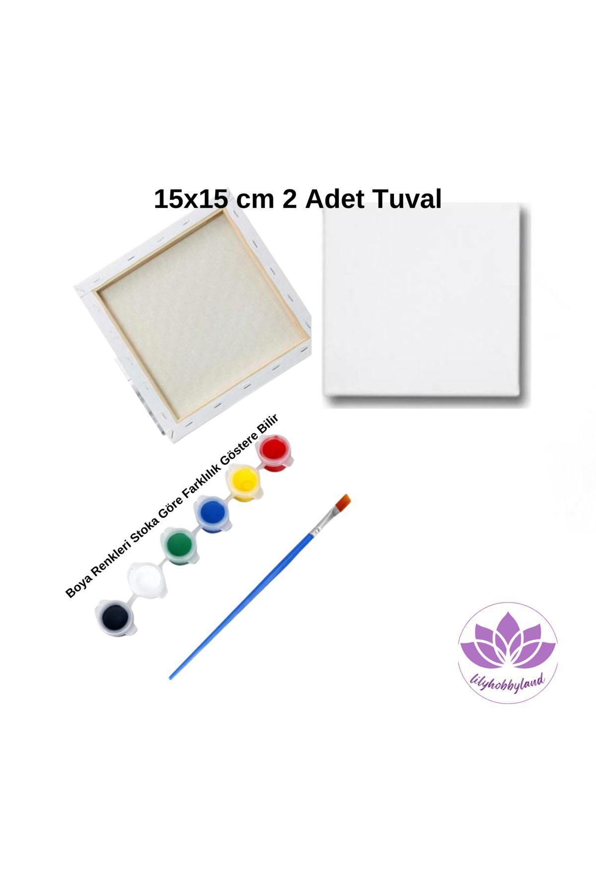 LİLYHOBBYLAND Başlangıç Resim Boyama Seti - 2 Adet 15x15 Cm Tuval, 6 Renk Akrilik Boya,1 Adet Fırça