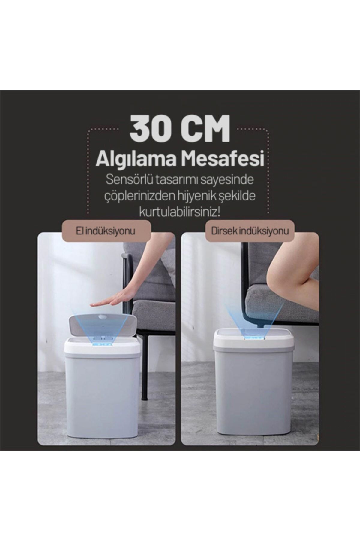 Ally Mobile Ezere 16l Akıllı Çöp Kutusu Otomatik Sensörlu Çop Tenekesi Çöp Kovası Beyaz
