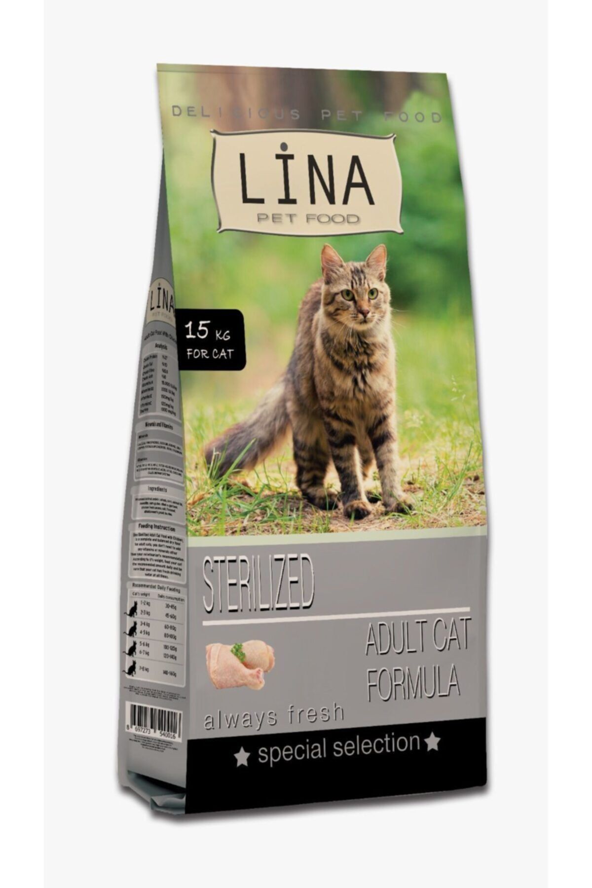 Lina Adult Cat Sterılızed Kısırlaştırılmış Tavuklu Kedi Maması 15 Kg