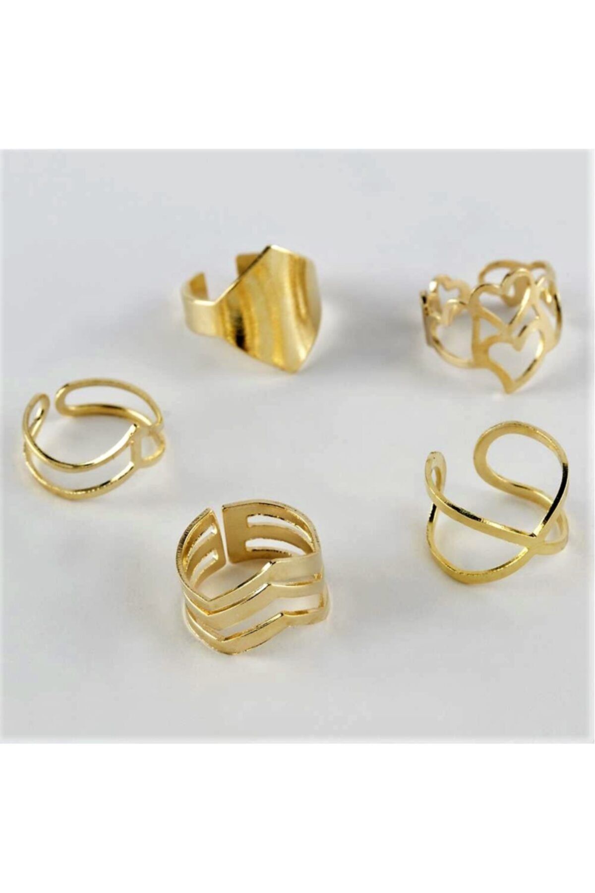 One-Hope Fashion 5'li Altın Sarı Yüzük Seti - Eklem Yüzüğü Seti