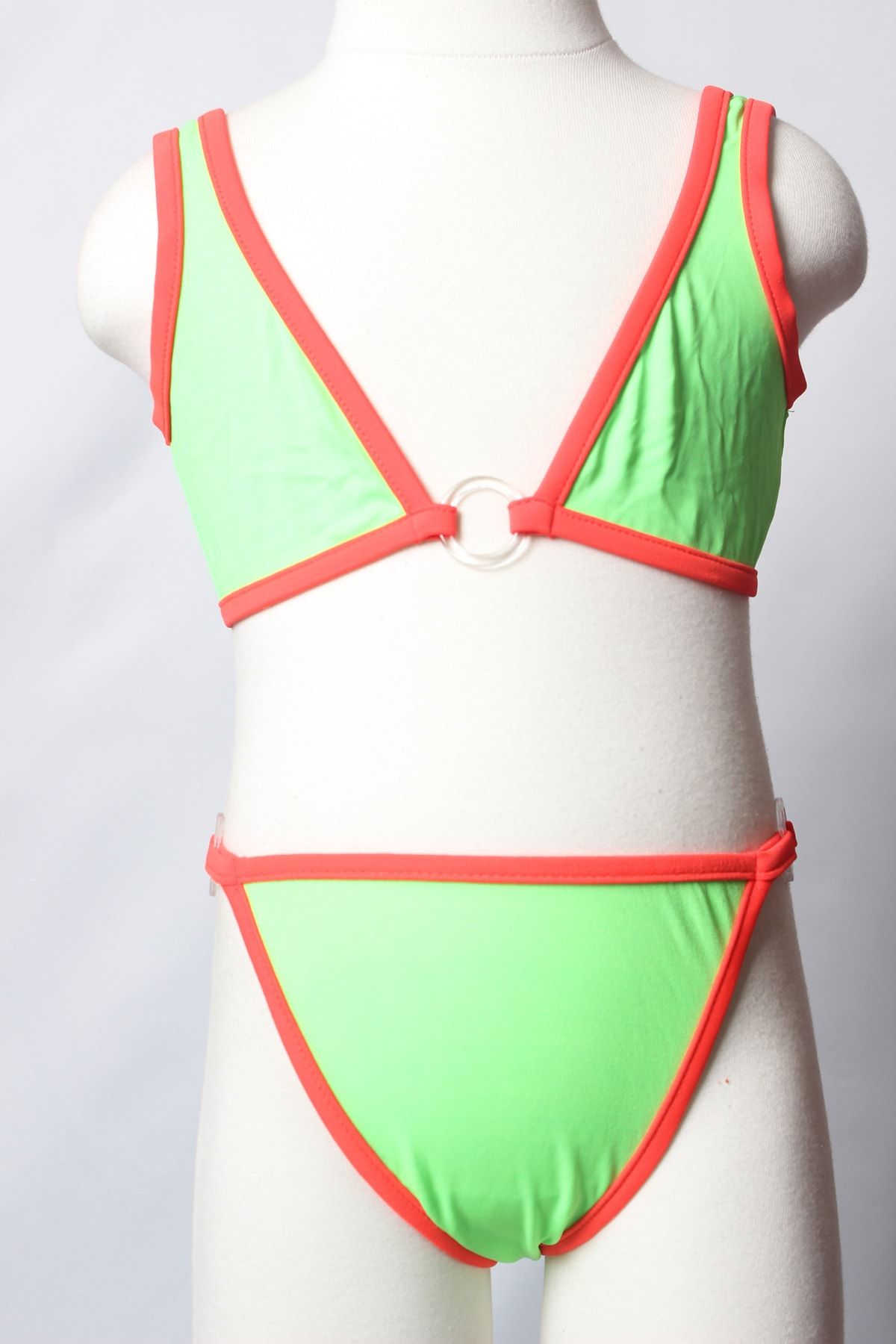 Sude Ayl Kız Çocuk Yeşil Üçgen Model Halka Tokalı Alt Üst Düz Bikini Takım 244
