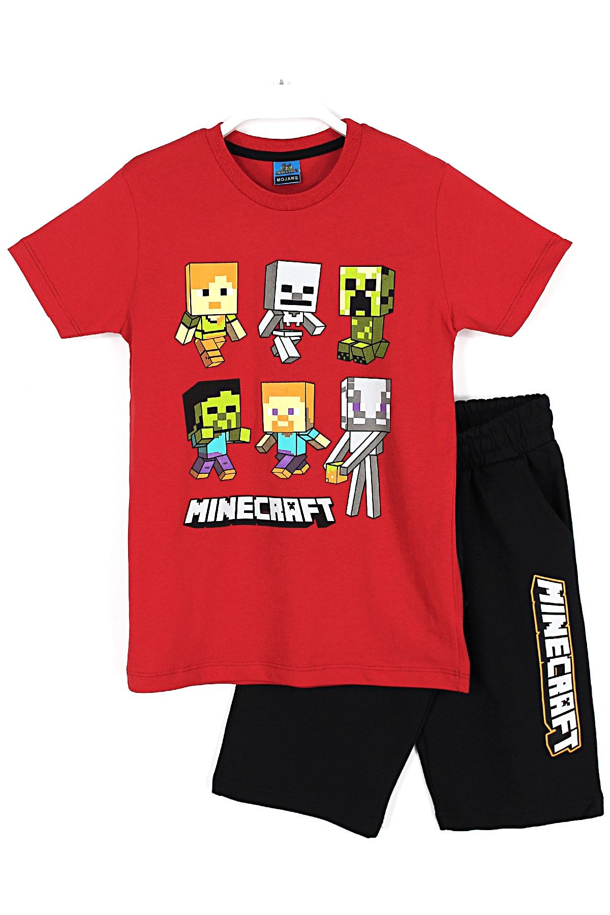 Minecraft Oyun Karakterleri Baskılı Erkek Çocuk T-shirt Kapri Takım 4 - 12 Yaş Kırmızı