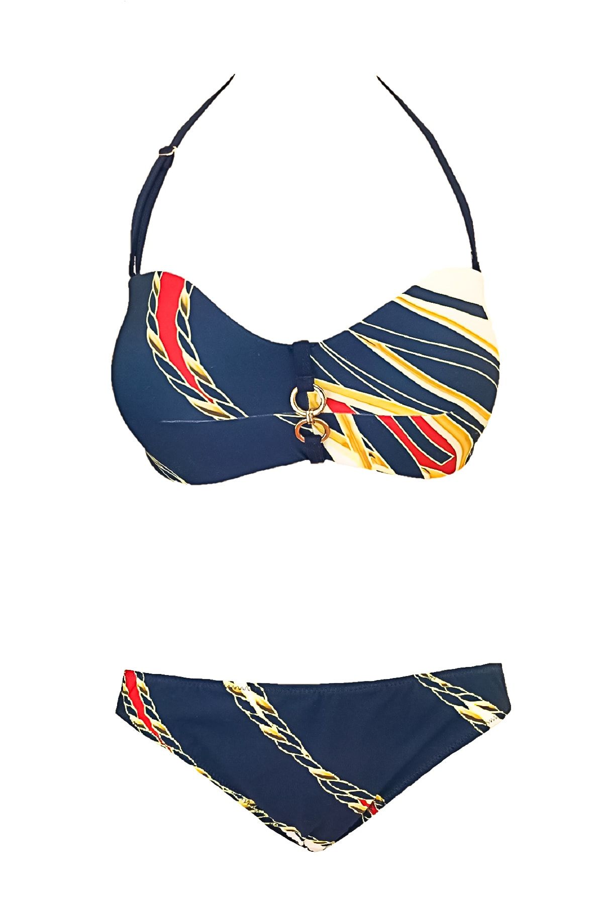 Blackspade Desteksiz Balensiz Straplez Bikini Takımı Marine Desenli Lacivert