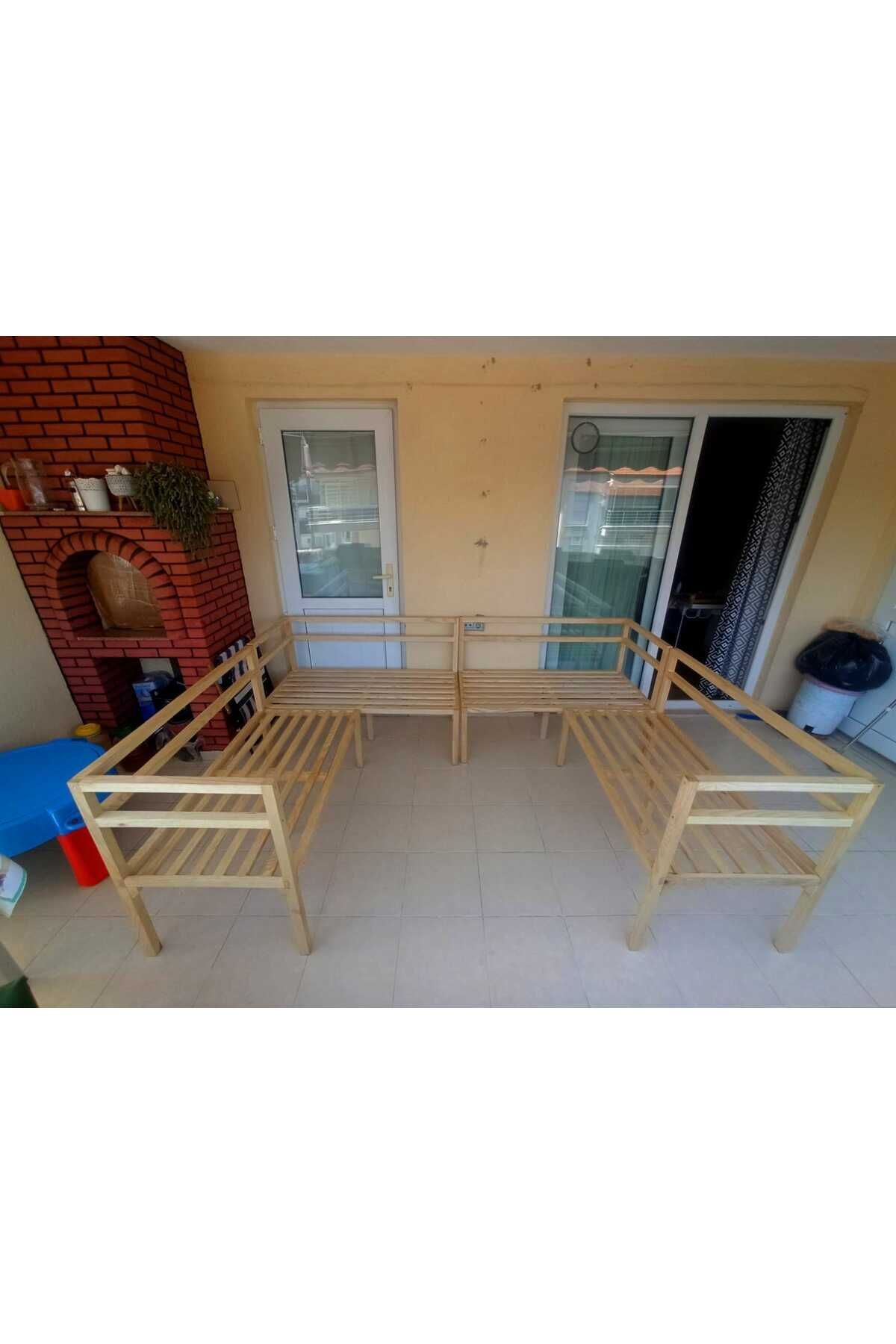 MASİFHANE Ahşap Balkon Mobilyası - 4 Modül Sedir, Geçme Sistem