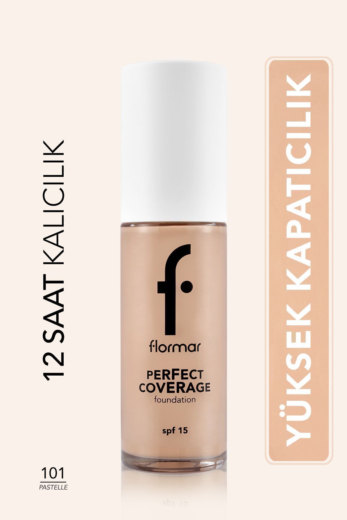 Flormar Perfect Coverage Yoğun Kapatıcı Su Bazlı Fondöten (PEMBE ALT TON) -101 Pastelle -8682536058148