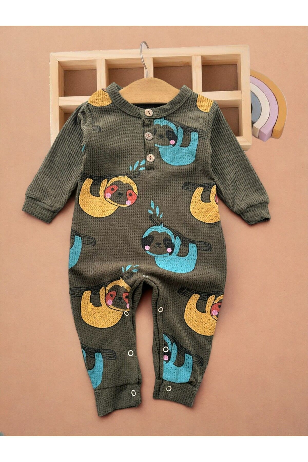 Ege Bebek Erkek Bebek Koala Baskılı Alttan Çıtçıtlı İNCE MEVSİMLİK Bebek Tulumu Haki