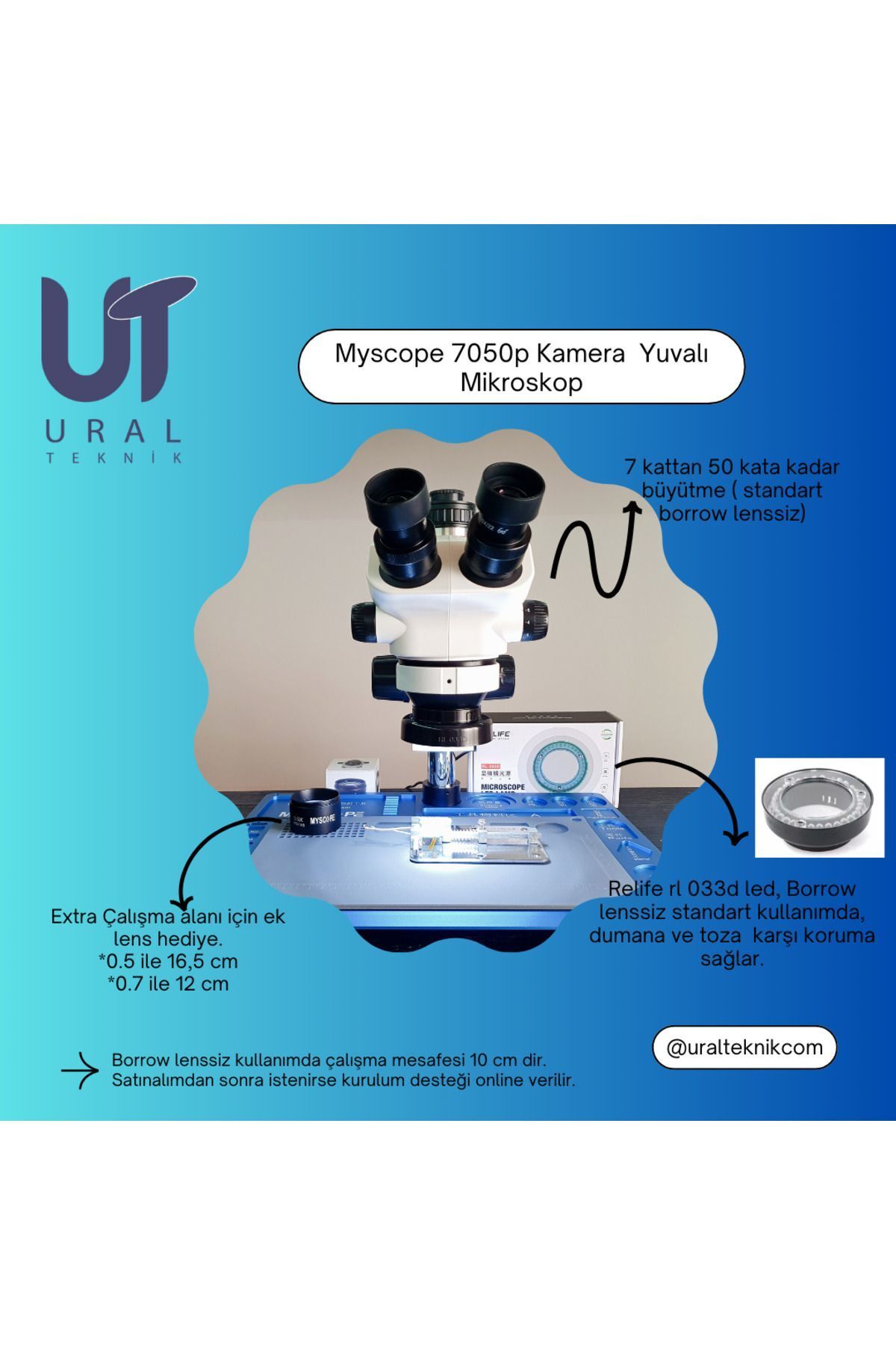 UralTeknikSet Myscope 7050p Kamera Yuvalı Tinokuler Tamir Mikroskop