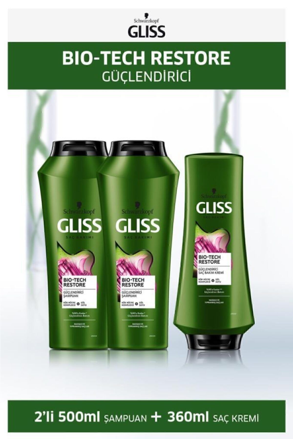 Gliss Bio-tech Güçlendirici Şampuan 500 Ml X 2 Adet + Saç Kremi 360 Ml