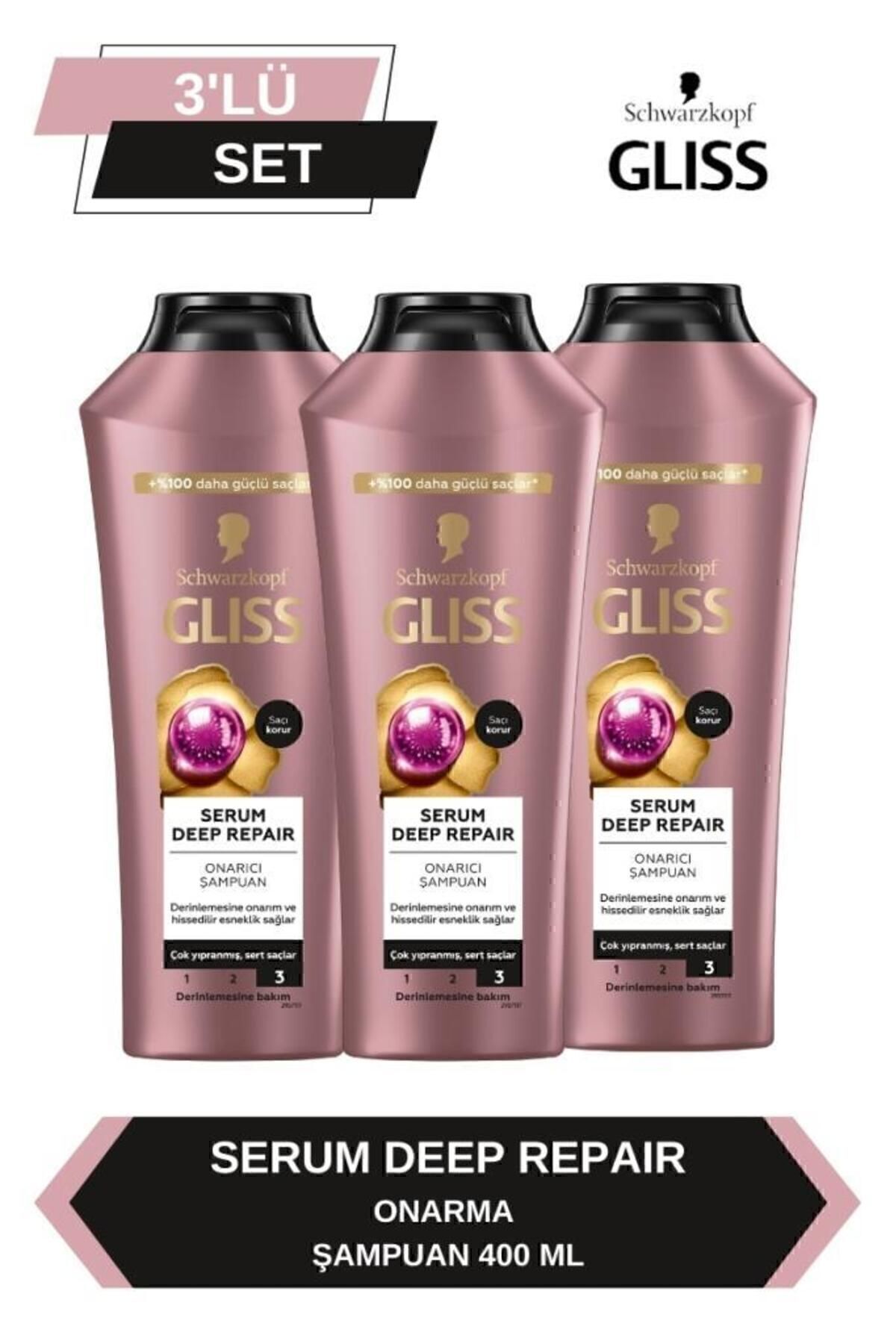 Gliss Serum Deep Repair Onarıcı Şampuan 400 ml X 3 Adet