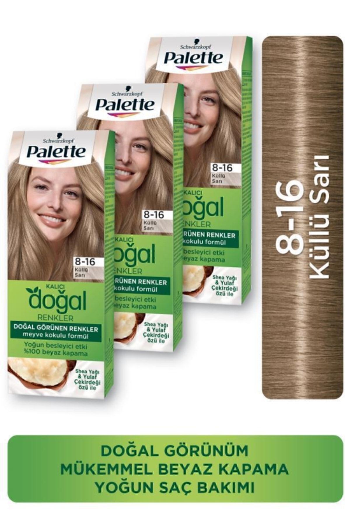 Palette Kalıcı Doğal Renkler Saç Boyası 8-16 Küllü Sarı X 3 Adet