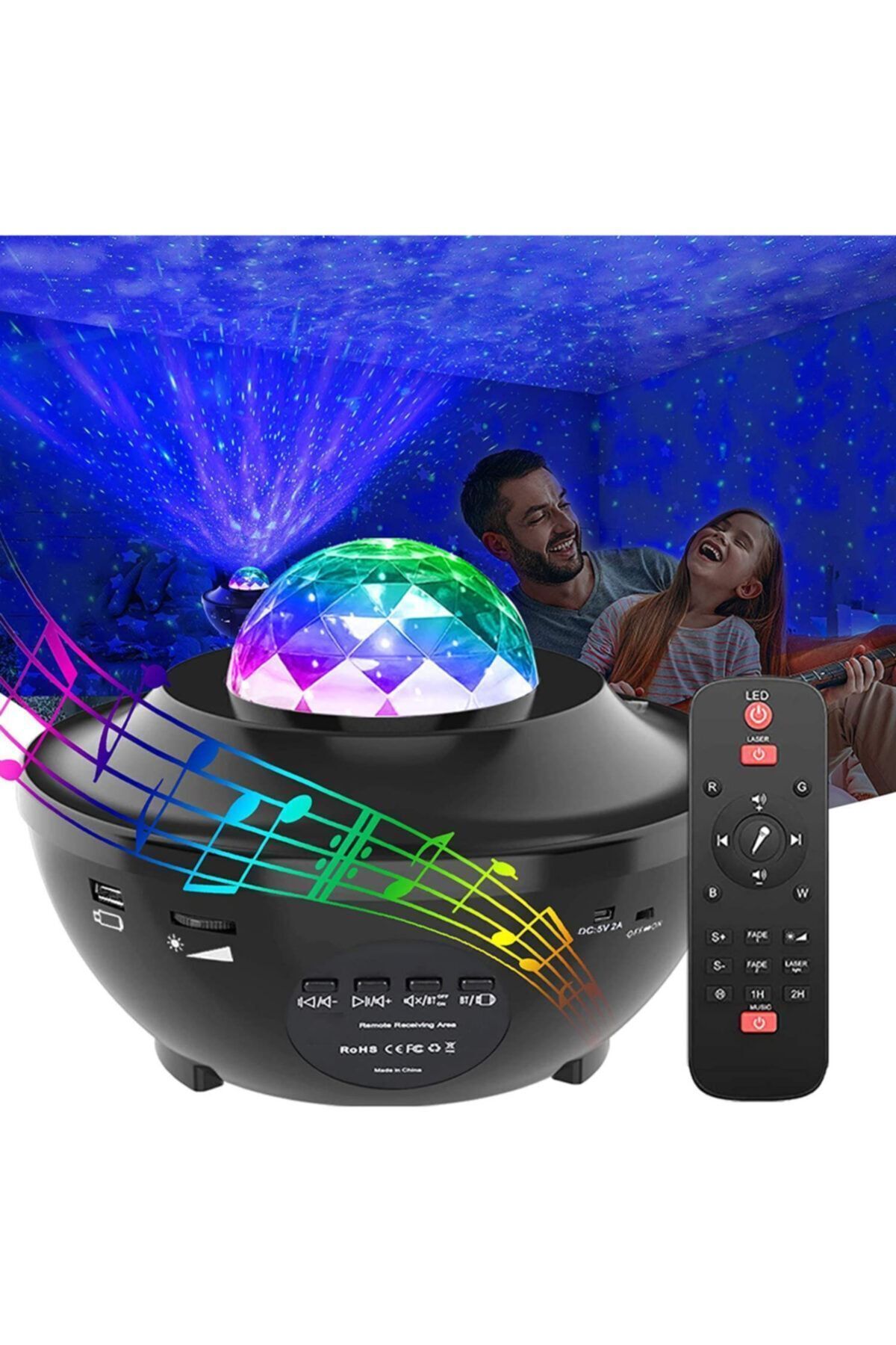HyMark Led Yıldız Bluetooth Hoparlör Usb Projektör Okyanus Dalgası 21 Modlu Gece Lambası