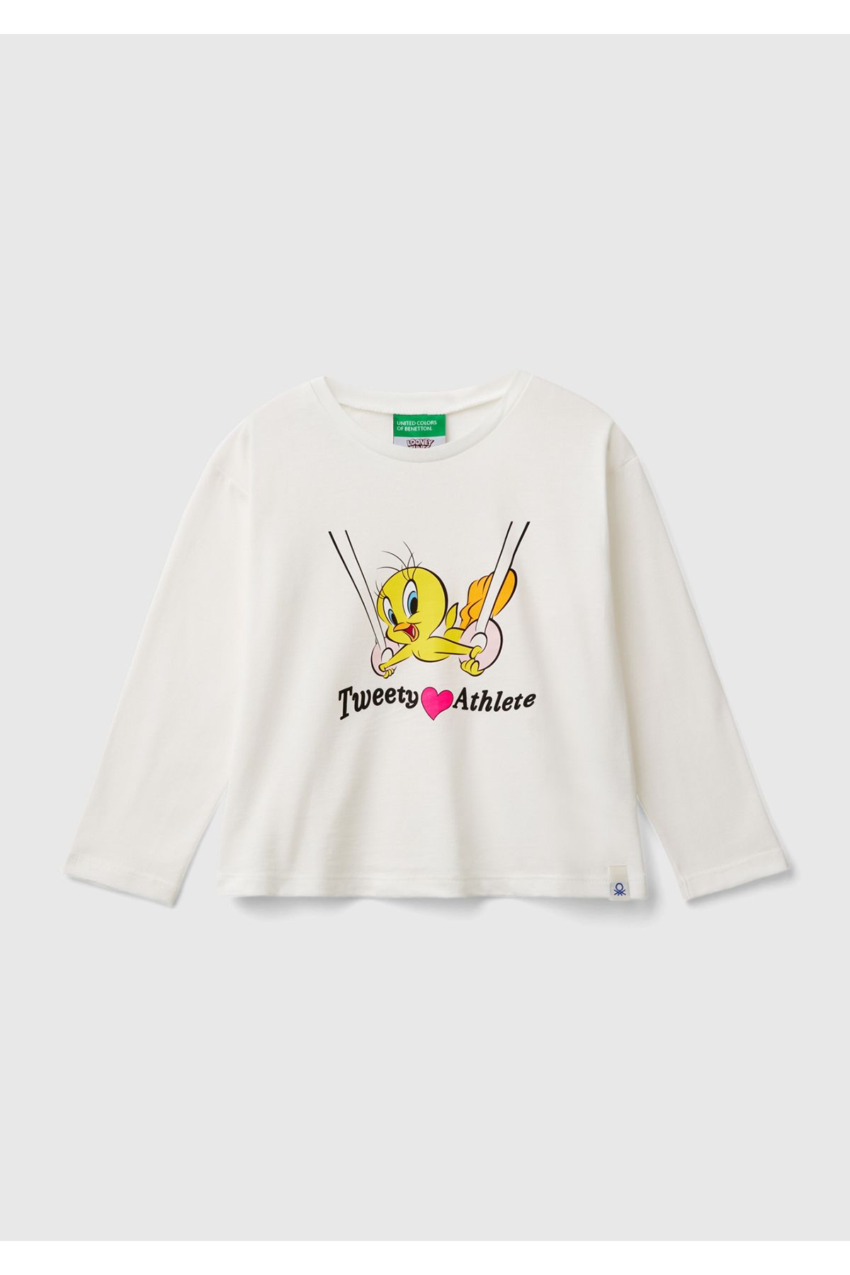 United Colors of Benetton Kız Çocuk Beyaz Tweety Baskılı Düşük Omuz Rahat Kalıp Uzun Kollu T-Shirt