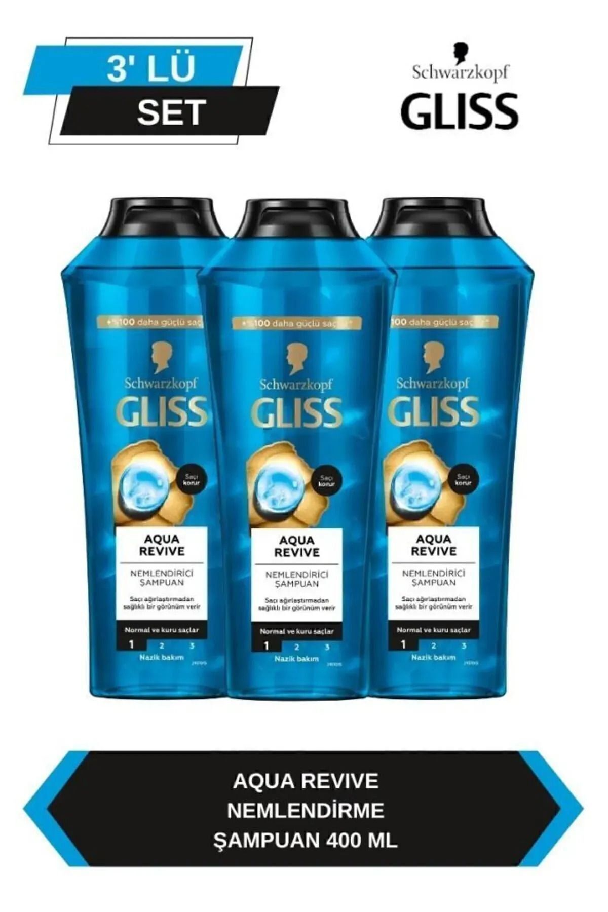 Gliss Aqua Revive  Yeniden Yapılandırıcı Şampuan 400 ml X 3 Adet