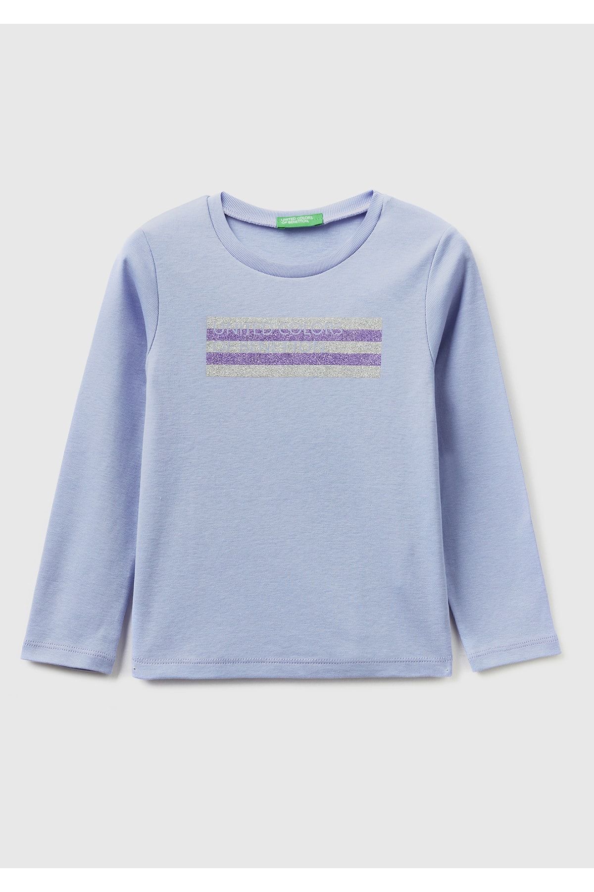 United Colors of Benetton Kız Çocuk Mix Slogan Baskılı T-Shirt Lila