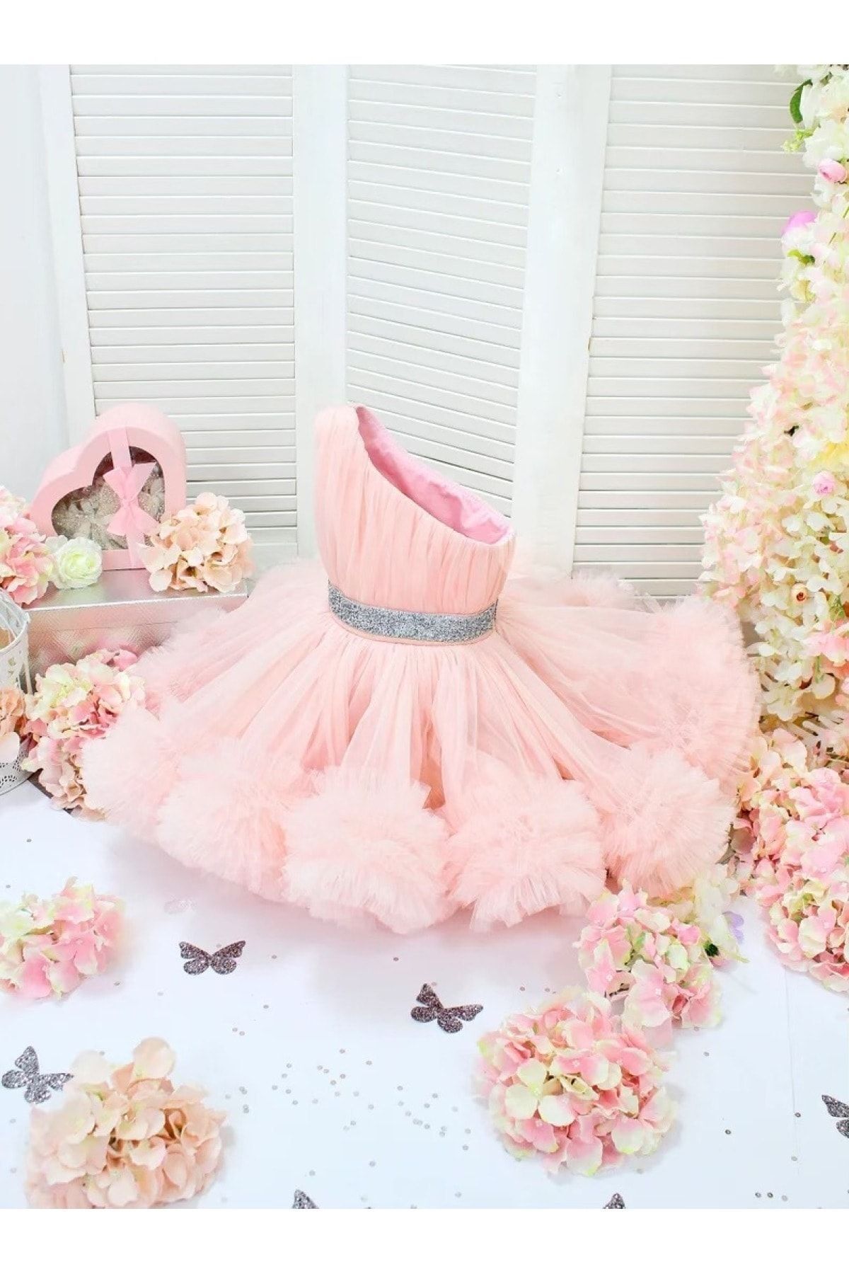 GNL BUTİK Kız Çocuk Tek Omuz Pembe Elbise