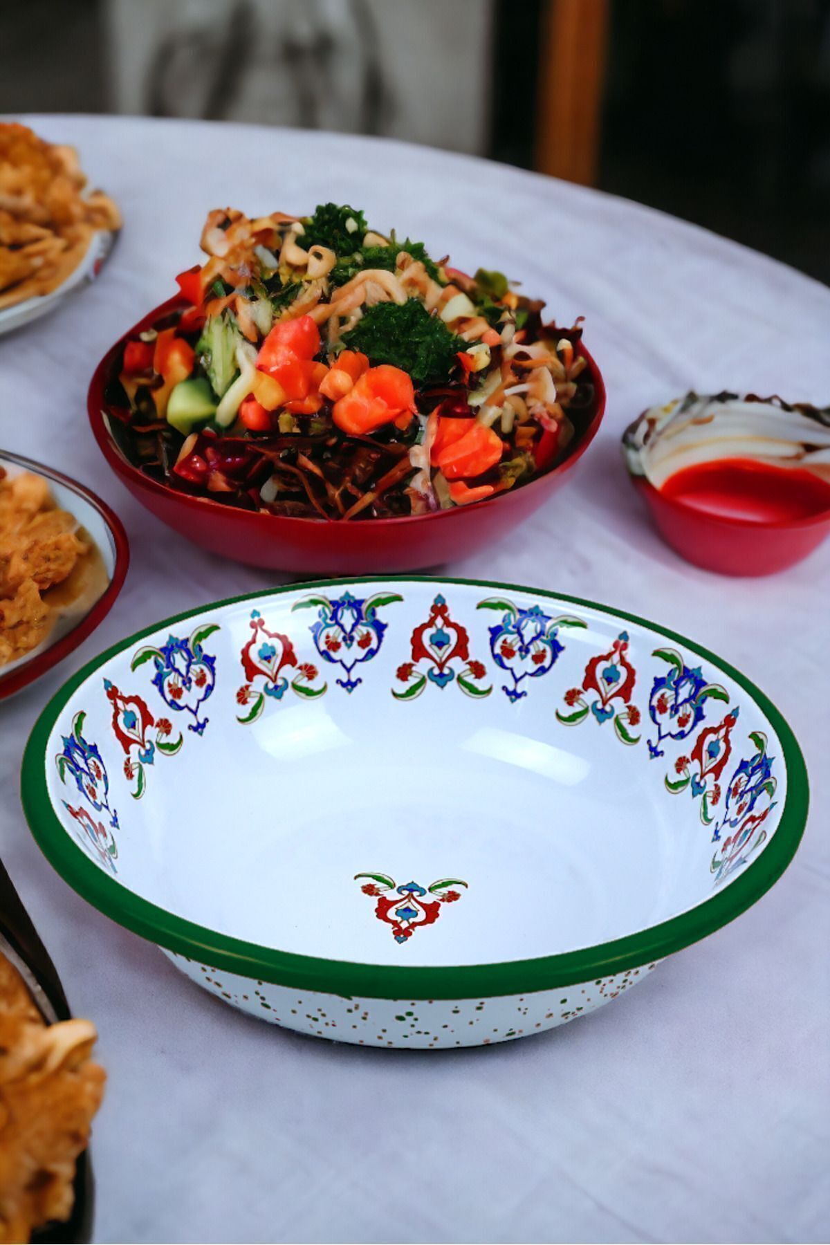 İnci Emaye 20 Cm Emaye Kase Tabak, Çukur Tabak, Salata Tabak, Cips Tabak