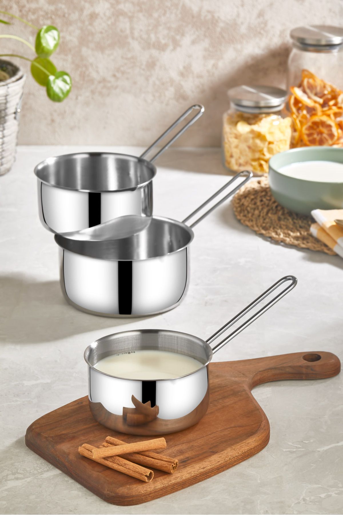 Zagori Çelik 3 Lü Kaçerola Sosluk Sütlük Mini tencere 12 Cm - 14 Cm - 16 Cm