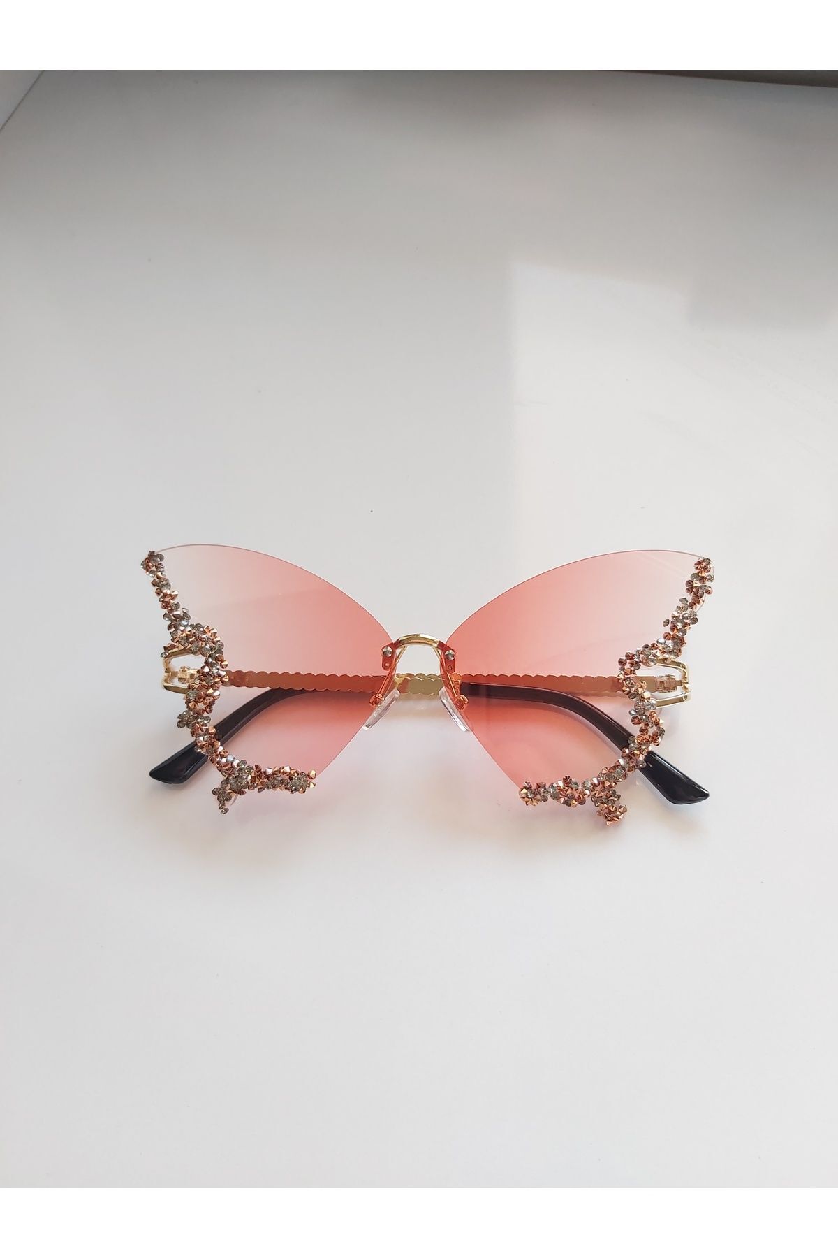 BBbutik Pembe Taşlı Kelebek Model Güneş Gözlüğü