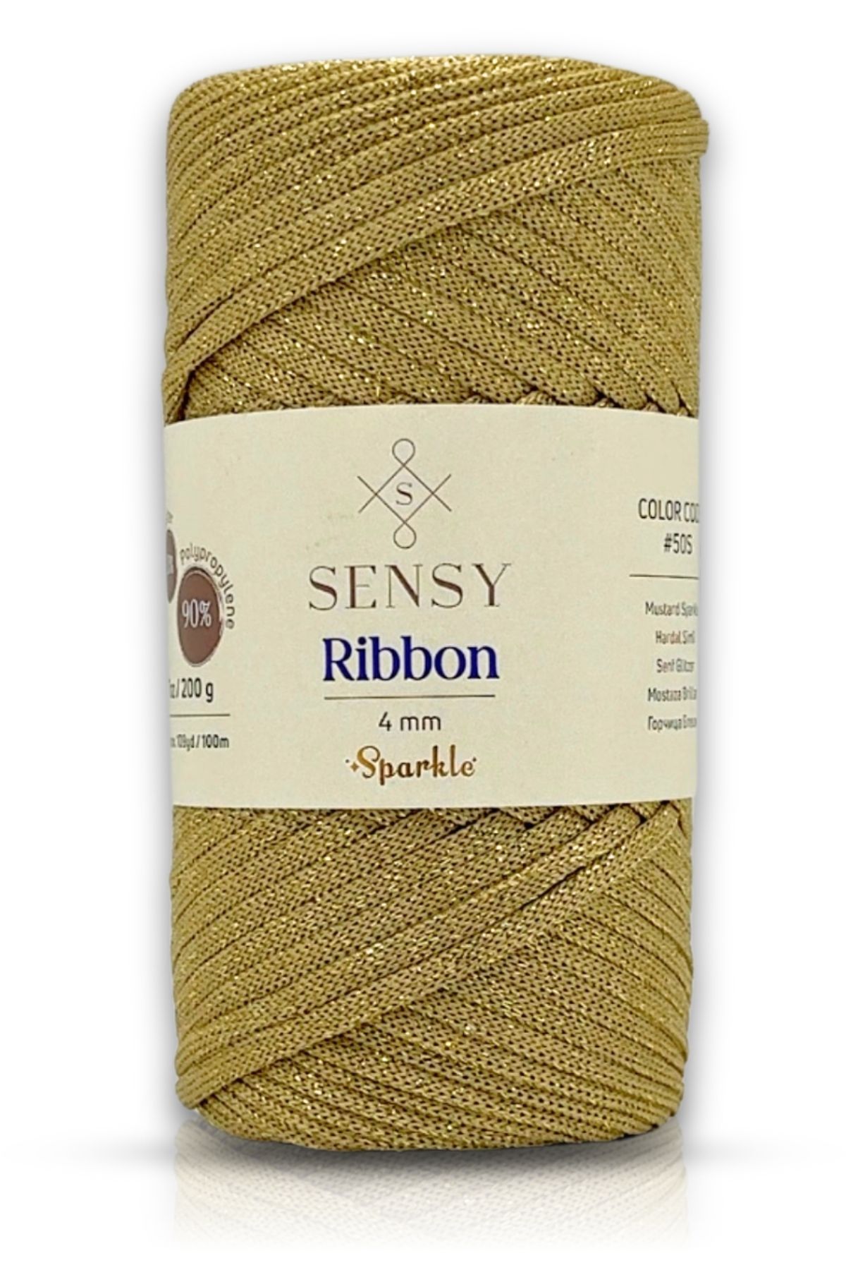 SENSY Premium Simli Ribbon Polyester İp 200 gr Makrome İpi Supla İpliği Ve Çanta İp Simli Hardal