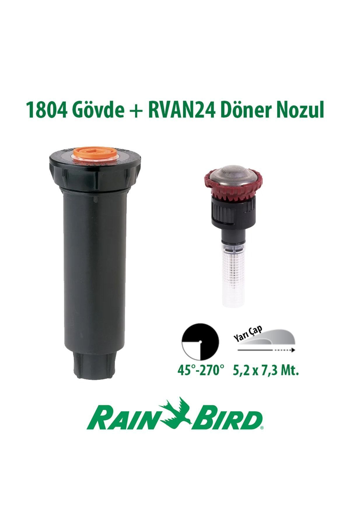 Rainbird Rain Bird RVAN24 Döner Nozul Açı Ayarlı 5,2 - 7,3 Mt. ve 1804 Profesyonel Sprey Gövde Seti