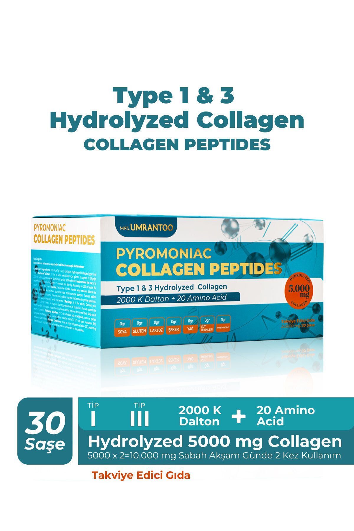 PYROMONIAC %100 Saf Ve Hidrolize Kolajen 30 Saşe Tip1 Ve Tip3