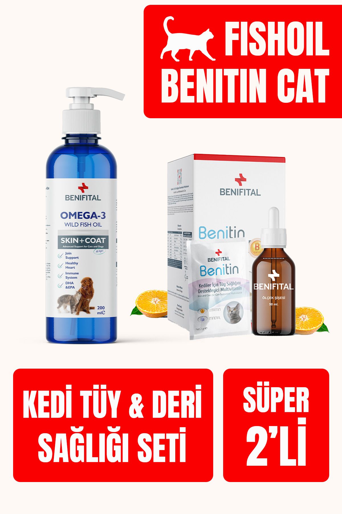 Benifital Kedi Deri Ve Tüy Sağlığı Seti Tüy Dökümü Önleyici Benitin Fish Oil (BİOTİN VE OMEGA 3-6)