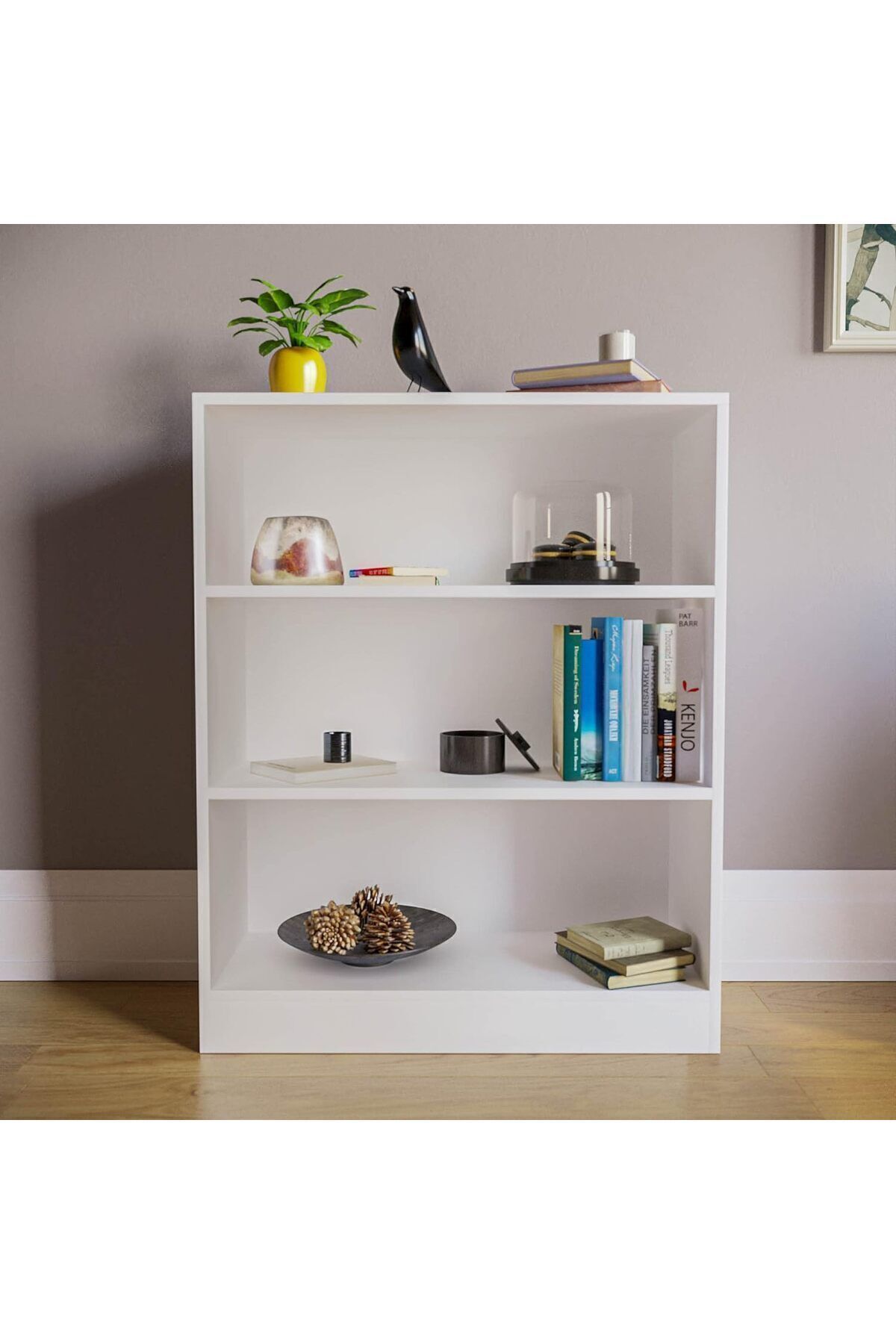 Aeka AE-8001 VİTO 3 Raflı Küçük Kitaplık, Beyaz Suntalam, Ofis Mobilyaları, Oturma Odası, Yatak Odası