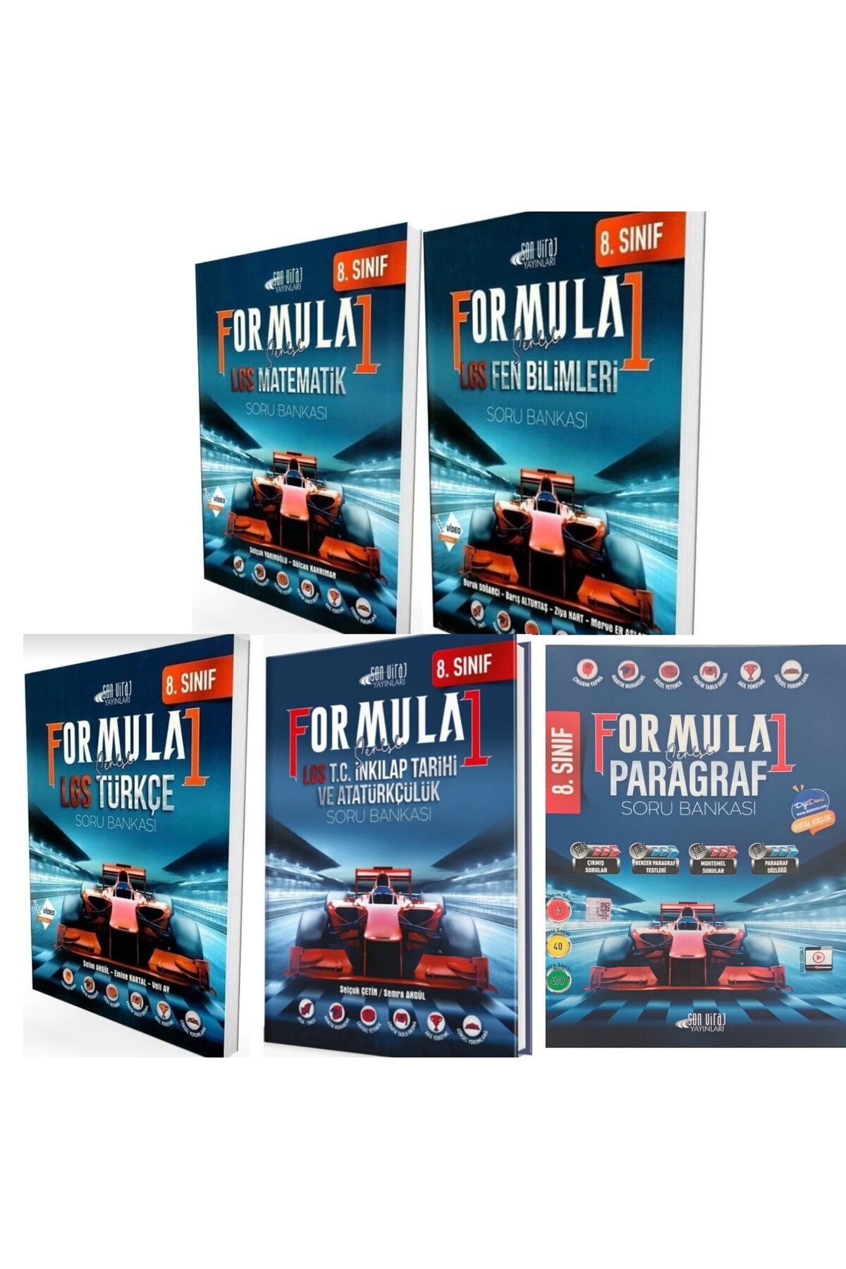 Son Viraj Yayınları Son Viraj Yayınları 8. Sınıf LGS Formula1 Matematik Fen Türkçe Sosyal Paragraf Soru Bankası 5'li Set